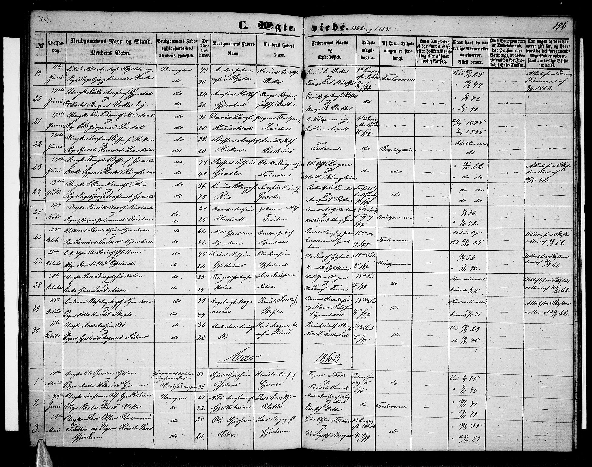 Voss sokneprestembete, AV/SAB-A-79001/H/Hab: Parish register (copy) no. B 1, 1855-1869, p. 156