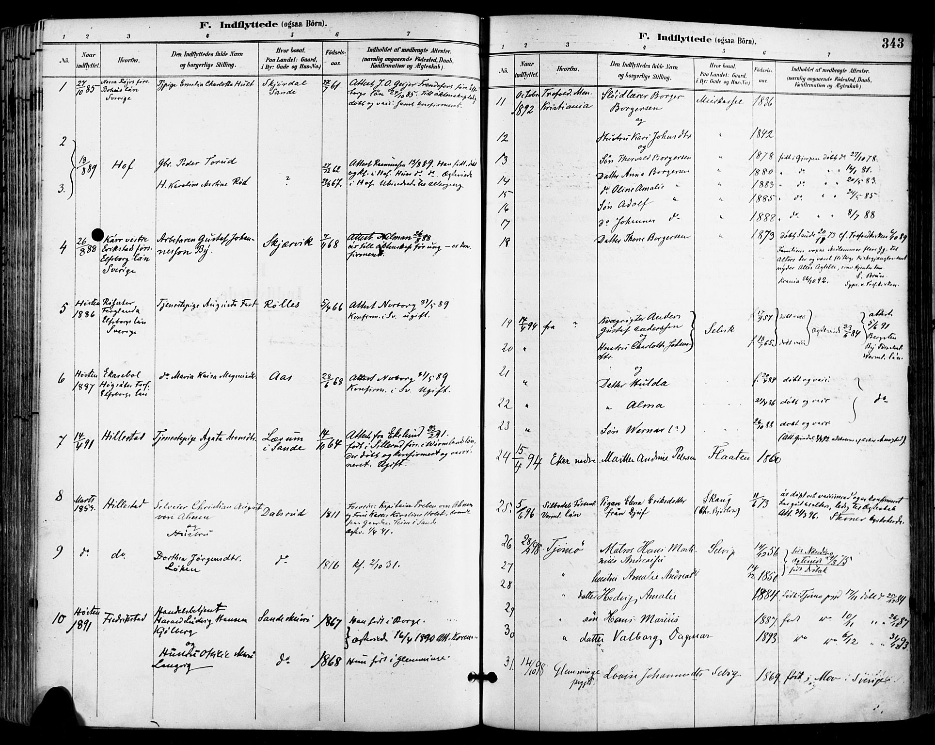 Sande Kirkebøker, SAKO/A-53/F/Fa/L0007: Parish register (official) no. 7, 1888-1903, p. 343