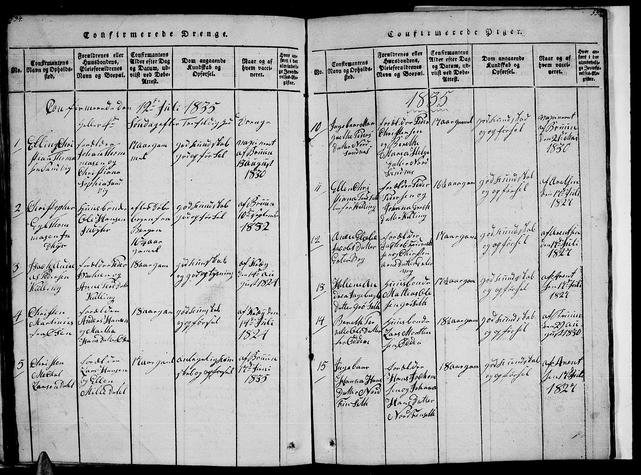 Ministerialprotokoller, klokkerbøker og fødselsregistre - Nordland, SAT/A-1459/805/L0105: Parish register (copy) no. 805C01, 1820-1839, p. 534-535