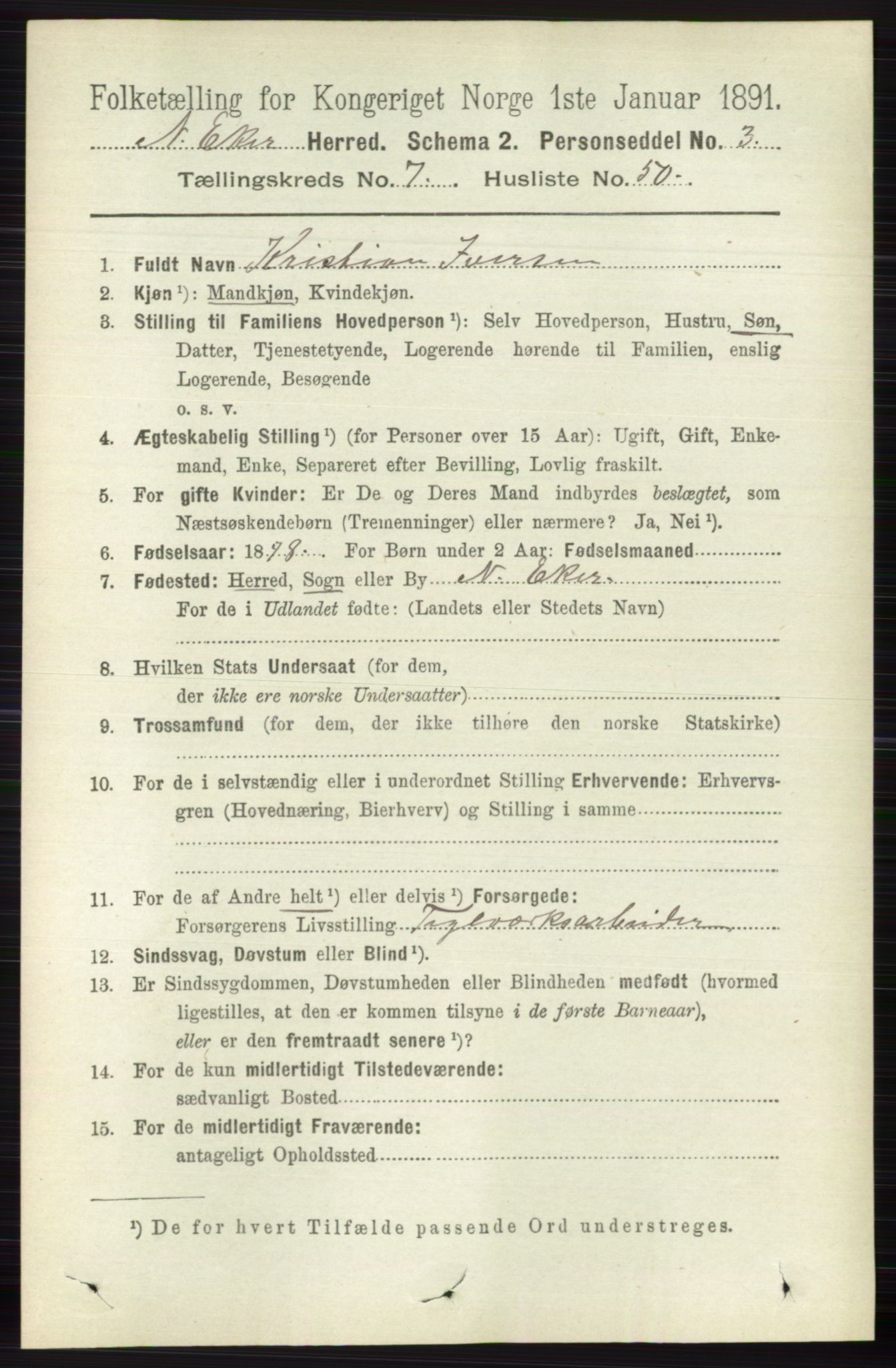 RA, 1891 census for 0625 Nedre Eiker, 1891, p. 3760