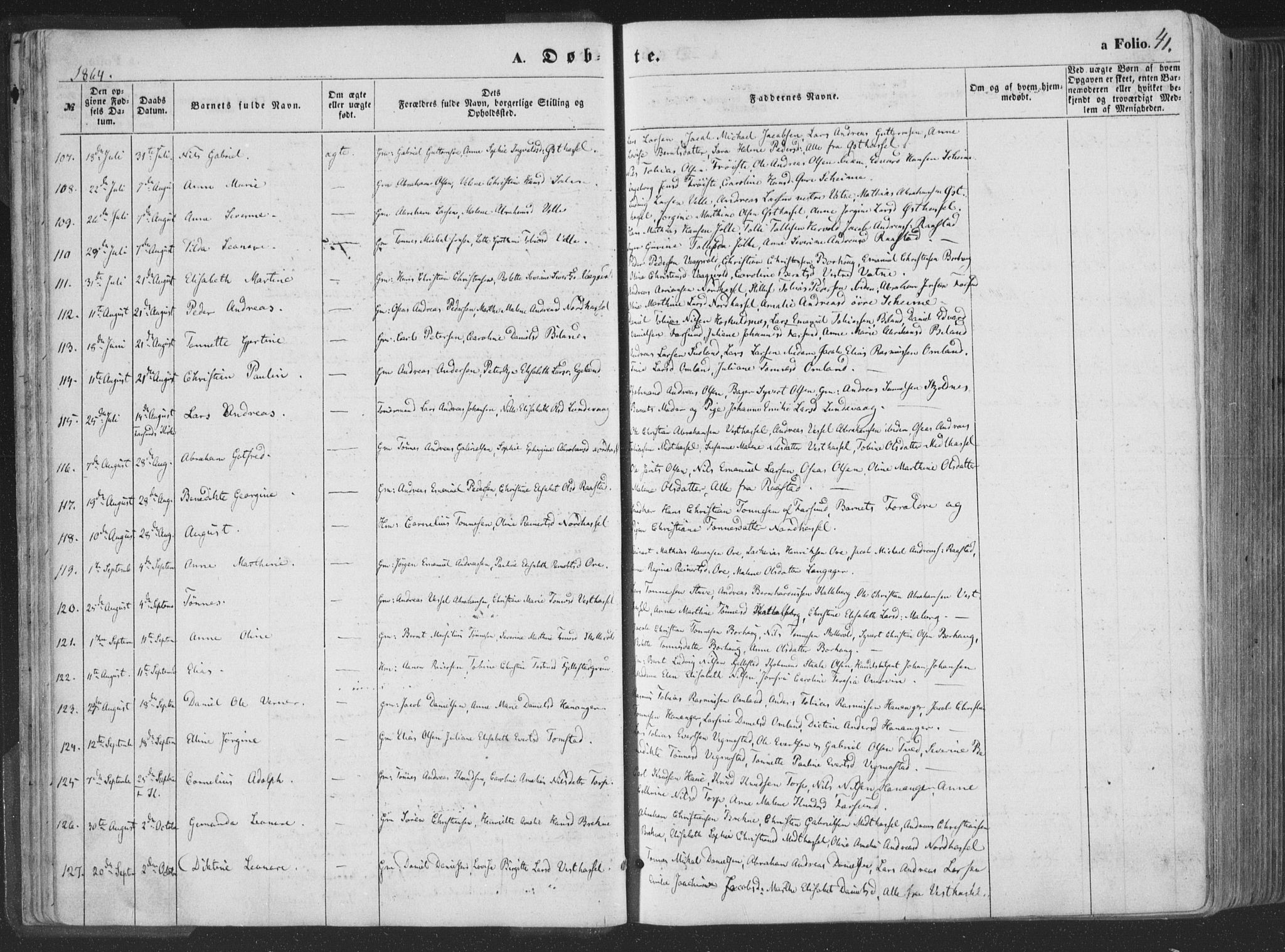 Lista sokneprestkontor, SAK/1111-0027/F/Fa/L0011: Parish register (official) no. A 11, 1861-1878, p. 41