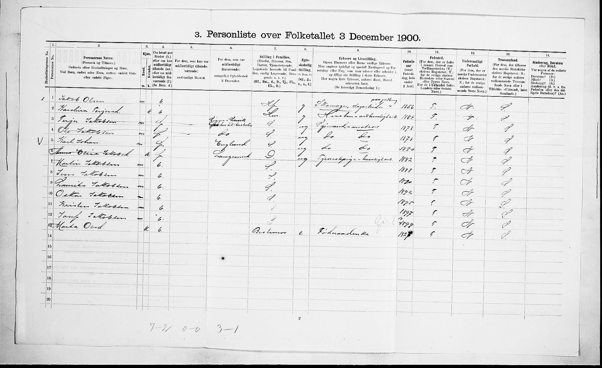 RA, 1900 census for Brunlanes, 1900, p. 1061