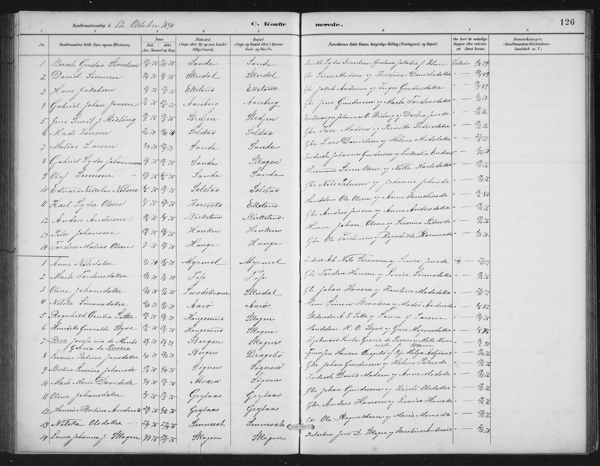 Gaular sokneprestembete, SAB/A-80001/H/Hab: Parish register (copy) no. A 4, 1889-1912, p. 126