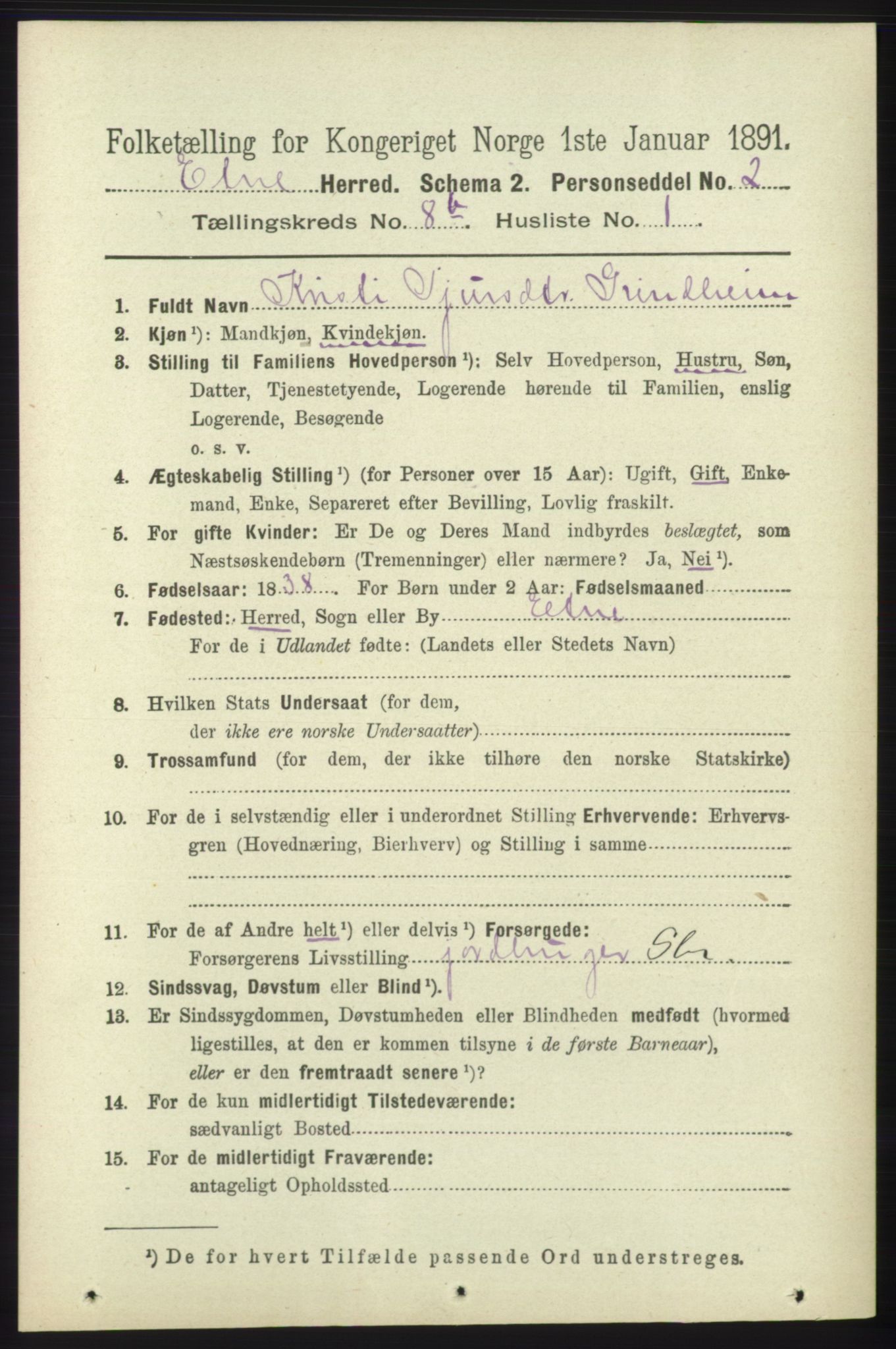 RA, 1891 census for 1211 Etne, 1891, p. 1618