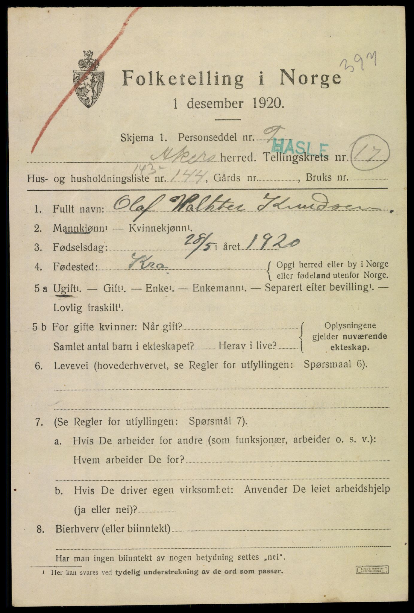 SAO, 1920 census for Aker, 1920, p. 108734