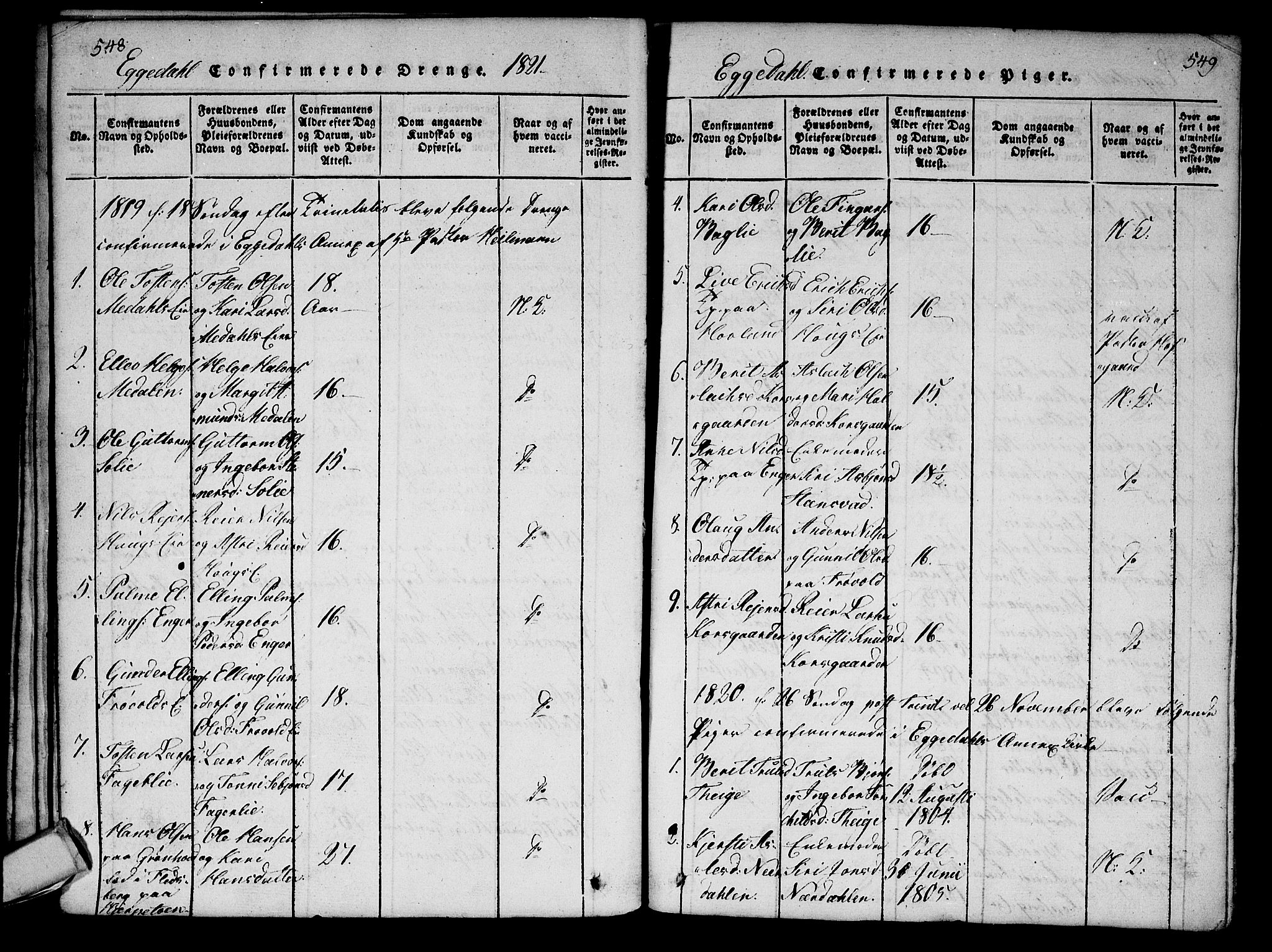Sigdal kirkebøker, SAKO/A-245/G/Ga/L0001: Parish register (copy) no. I 1 /2, 1816-1835, p. 548-549