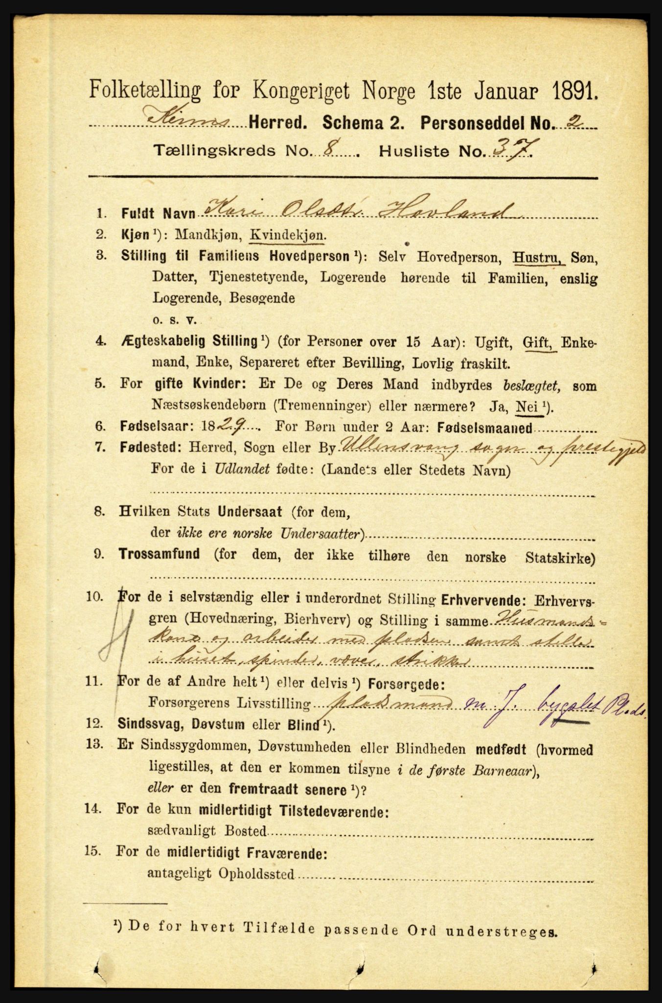 RA, 1891 census for 1437 Kinn, 1891, p. 3347