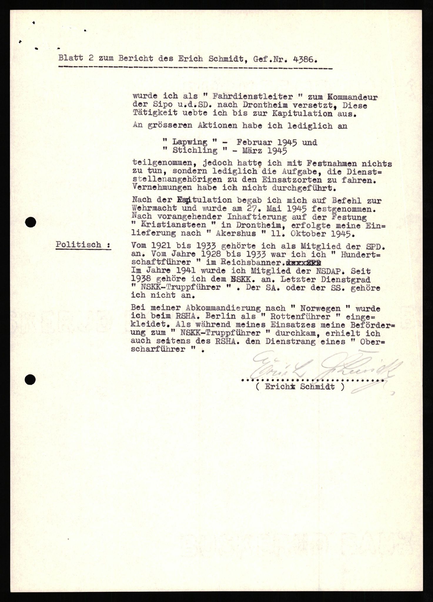 Forsvaret, Forsvarets overkommando II, AV/RA-RAFA-3915/D/Db/L0029: CI Questionaires. Tyske okkupasjonsstyrker i Norge. Tyskere., 1945-1946, p. 391