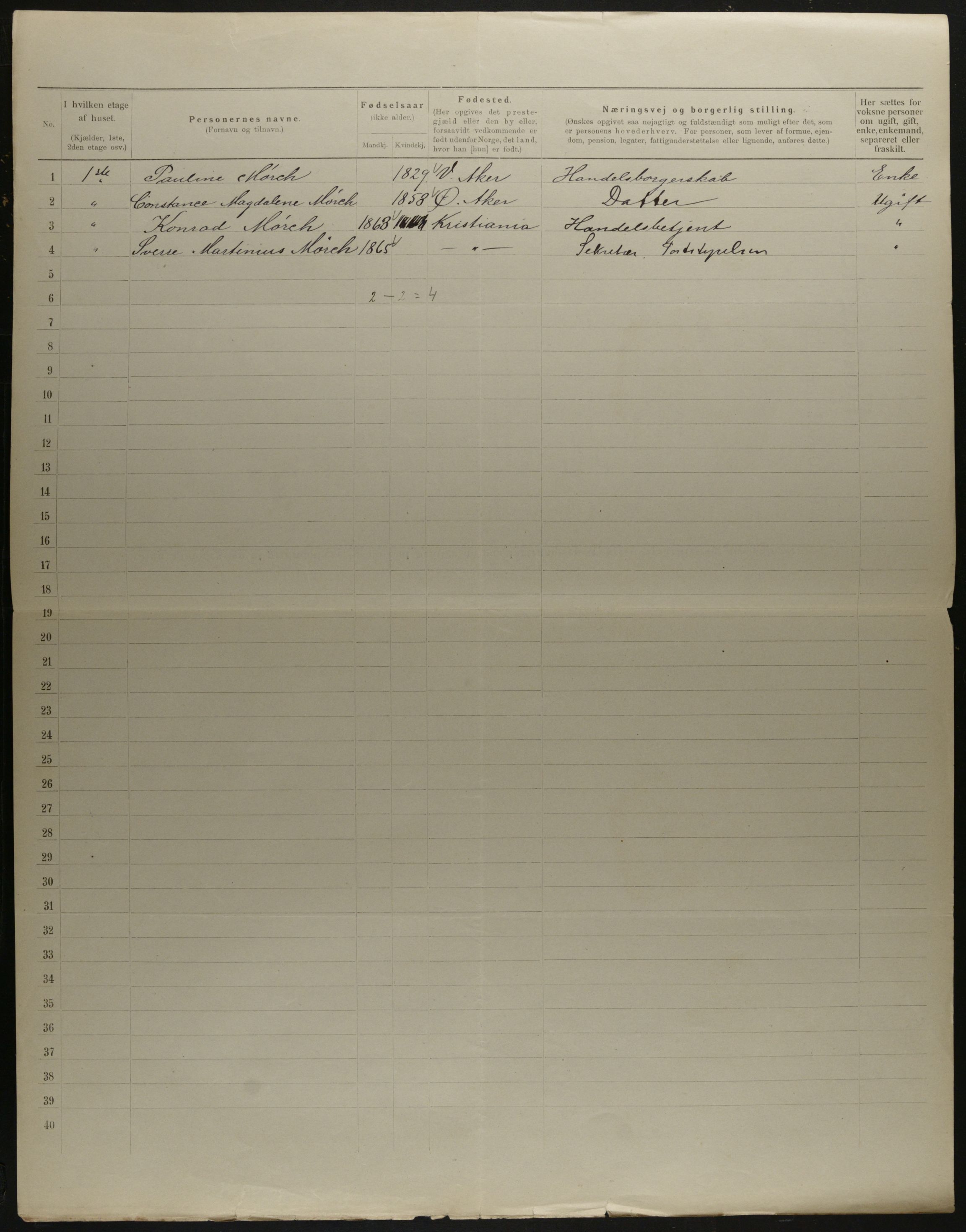 OBA, Municipal Census 1901 for Kristiania, 1901, p. 13601