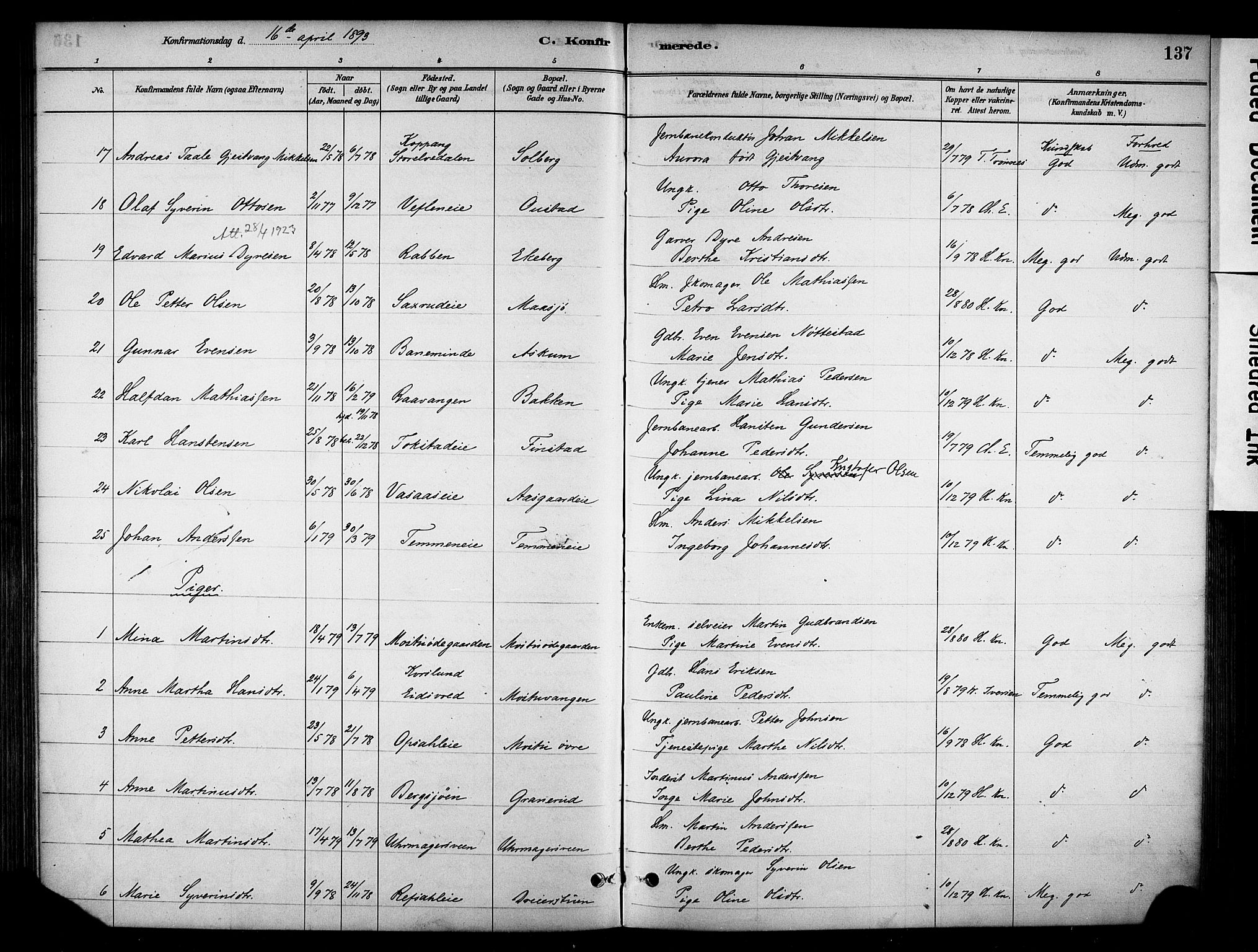 Stange prestekontor, AV/SAH-PREST-002/K/L0018: Parish register (official) no. 18, 1880-1896, p. 137