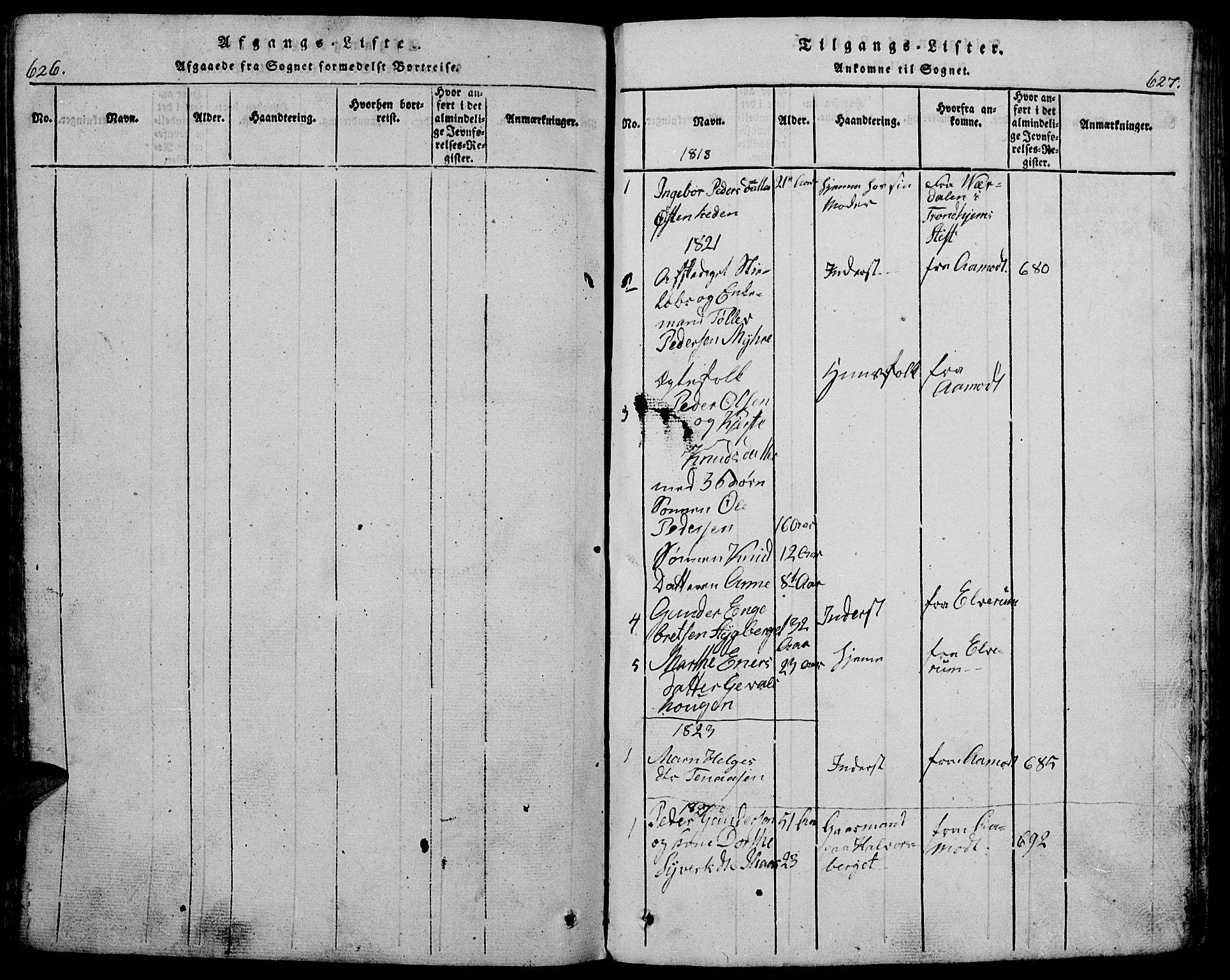 Trysil prestekontor, SAH/PREST-046/H/Ha/Hab/L0005: Parish register (copy) no. 5, 1814-1877, p. 626-627