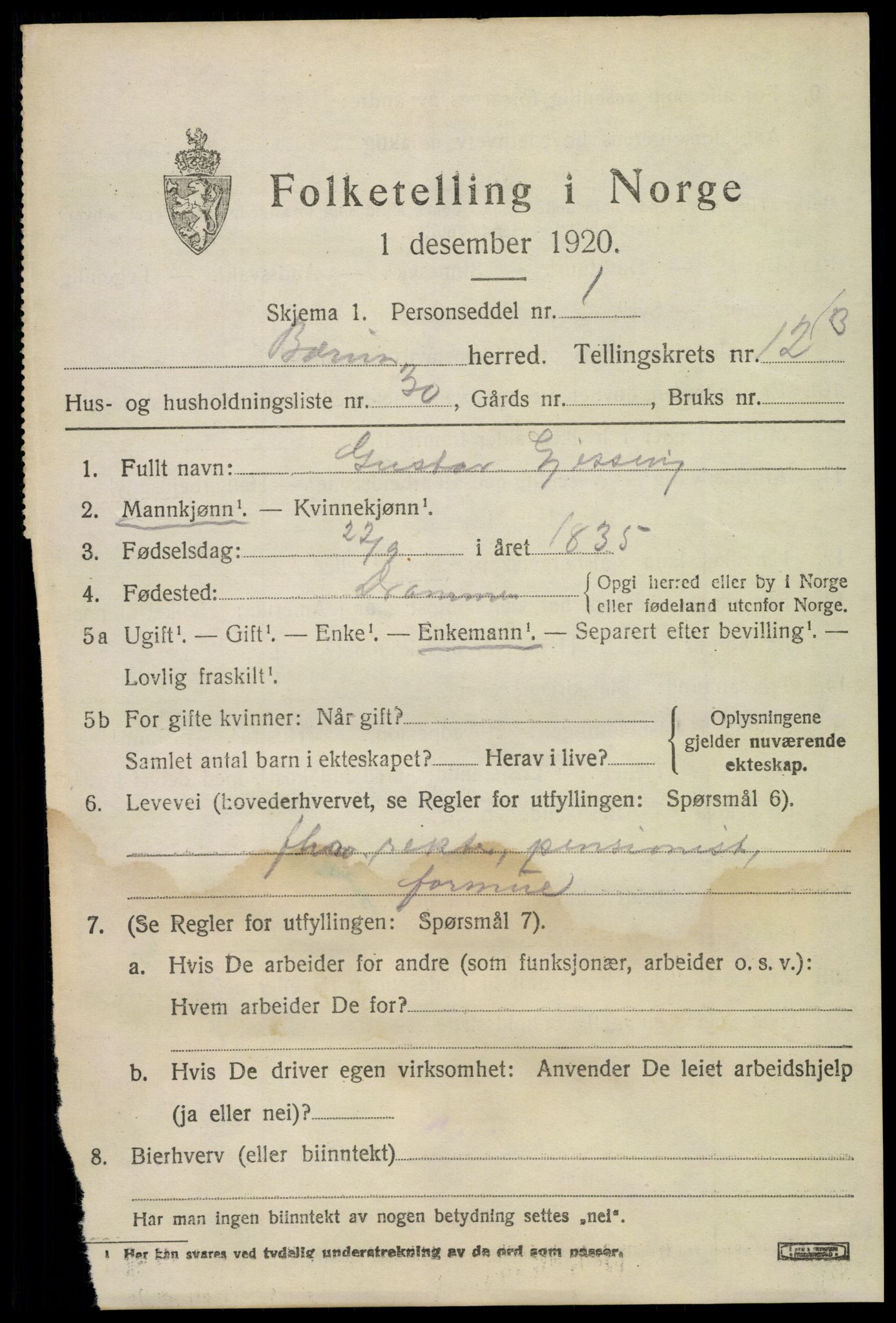 SAO, 1920 census for Bærum, 1920, p. 27902