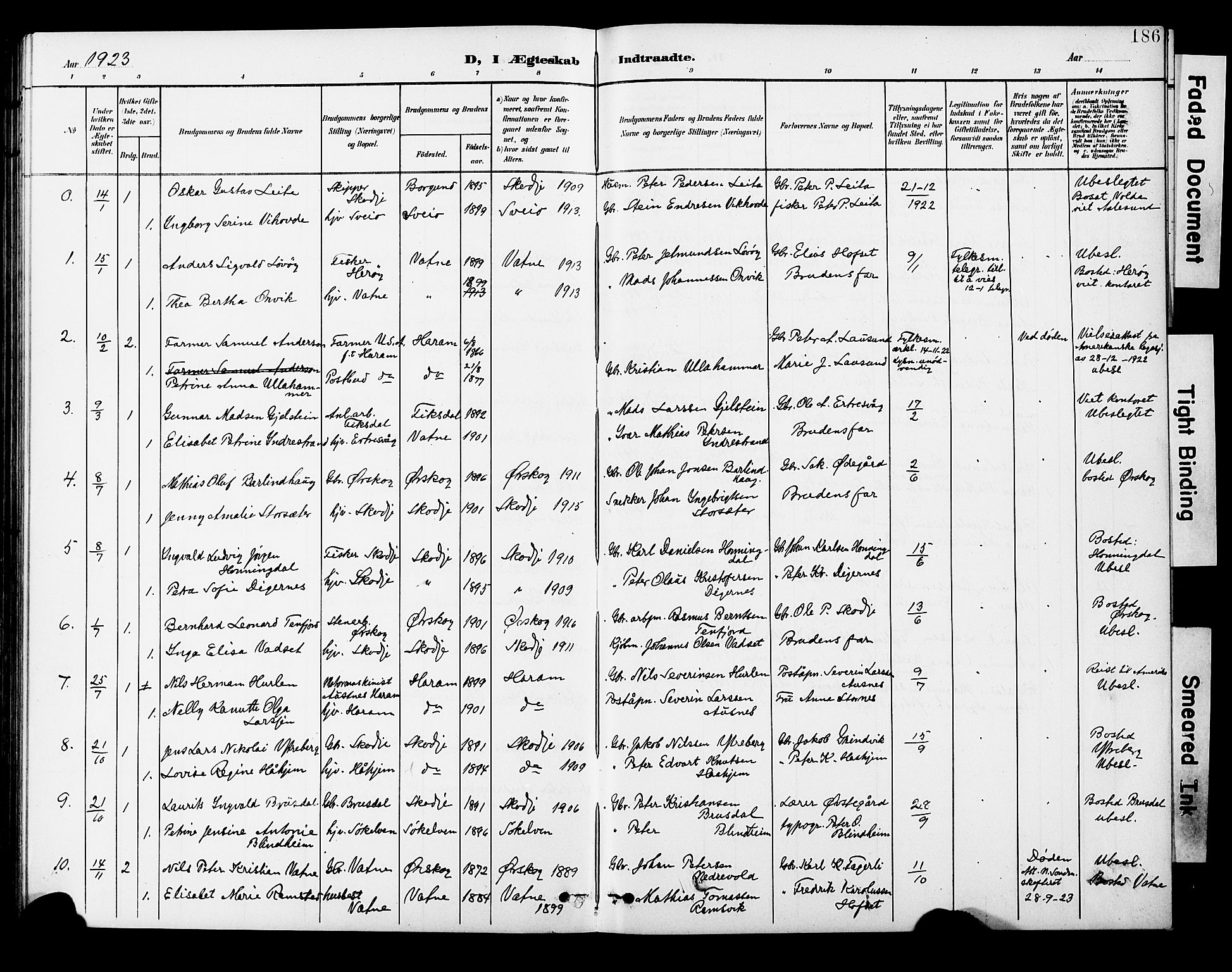 Ministerialprotokoller, klokkerbøker og fødselsregistre - Møre og Romsdal, AV/SAT-A-1454/524/L0366: Parish register (copy) no. 524C07, 1900-1931, p. 186
