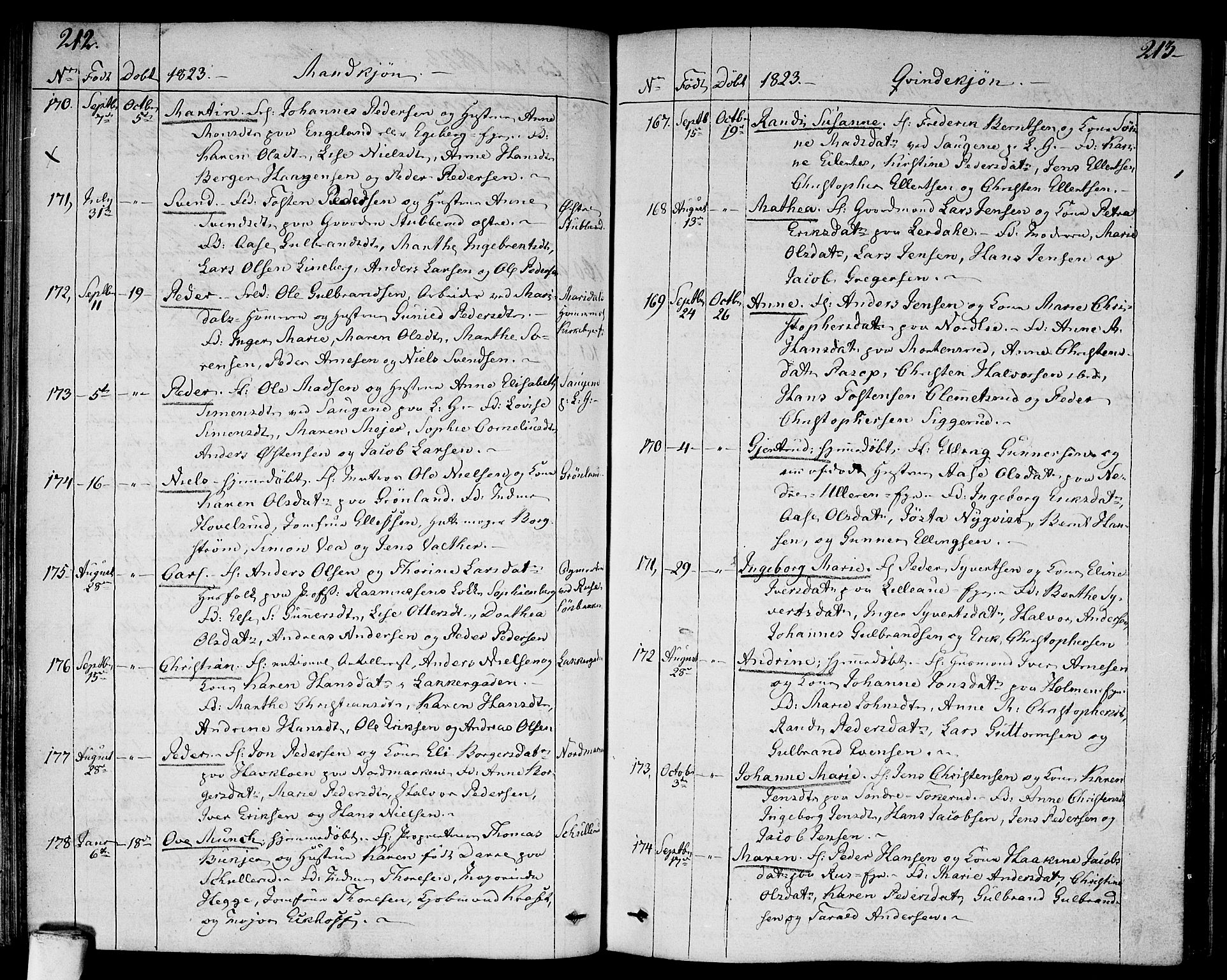 Aker prestekontor kirkebøker, AV/SAO-A-10861/F/L0012: Parish register (official) no. 12, 1819-1828, p. 212-213