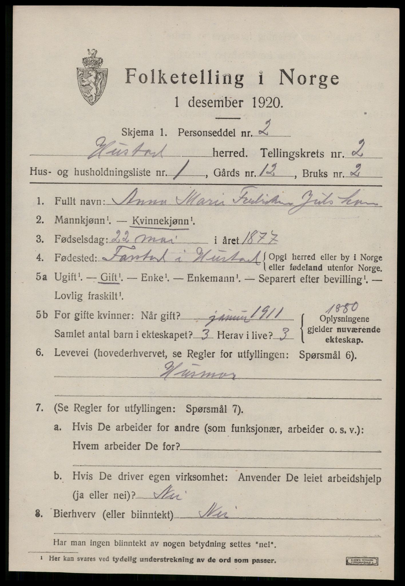 SAT, 1920 census for Hustad, 1920, p. 1521