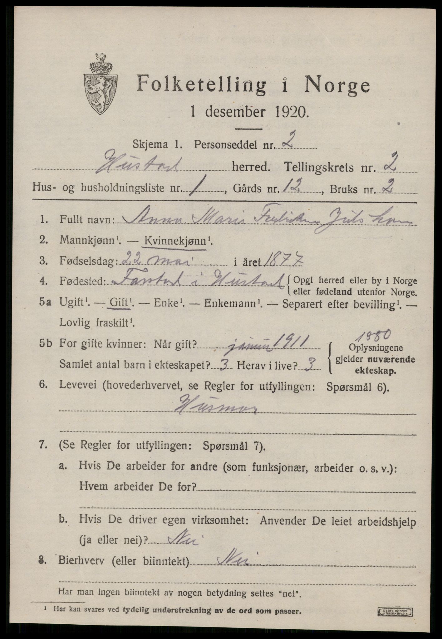 SAT, 1920 census for Hustad, 1920, p. 1521