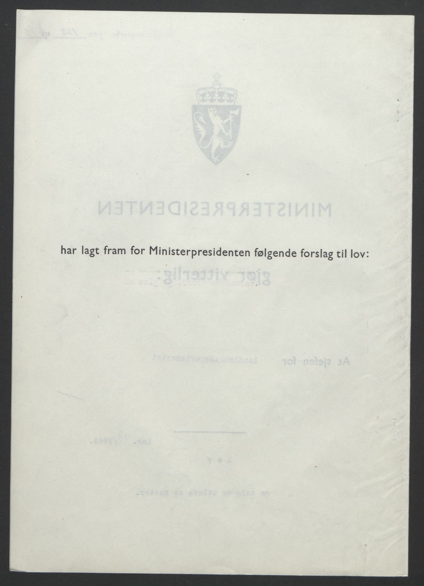 NS-administrasjonen 1940-1945 (Statsrådsekretariatet, de kommisariske statsråder mm), RA/S-4279/D/Db/L0099: Lover, 1943, p. 362