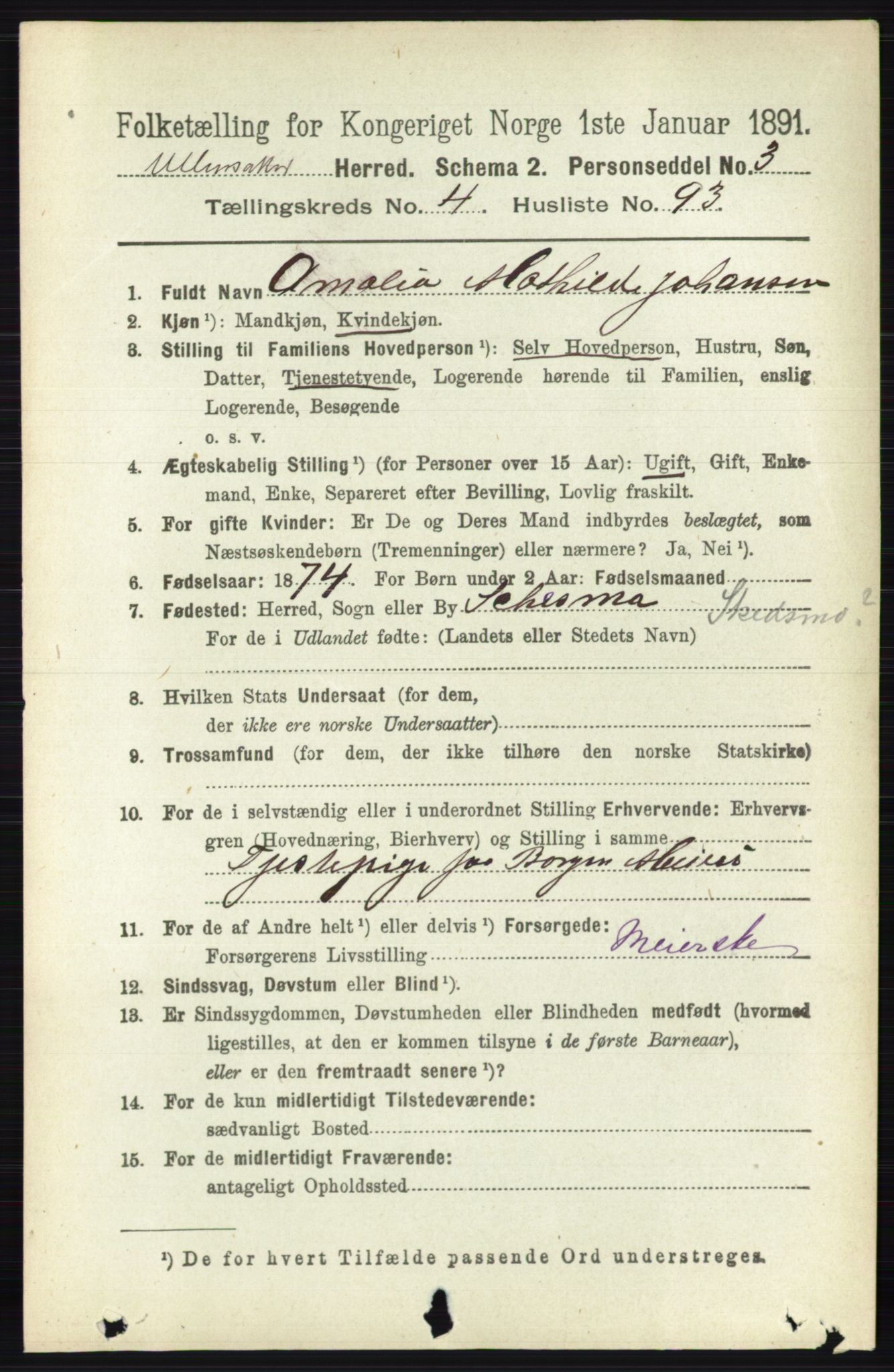 RA, 1891 census for 0235 Ullensaker, 1891, p. 2024