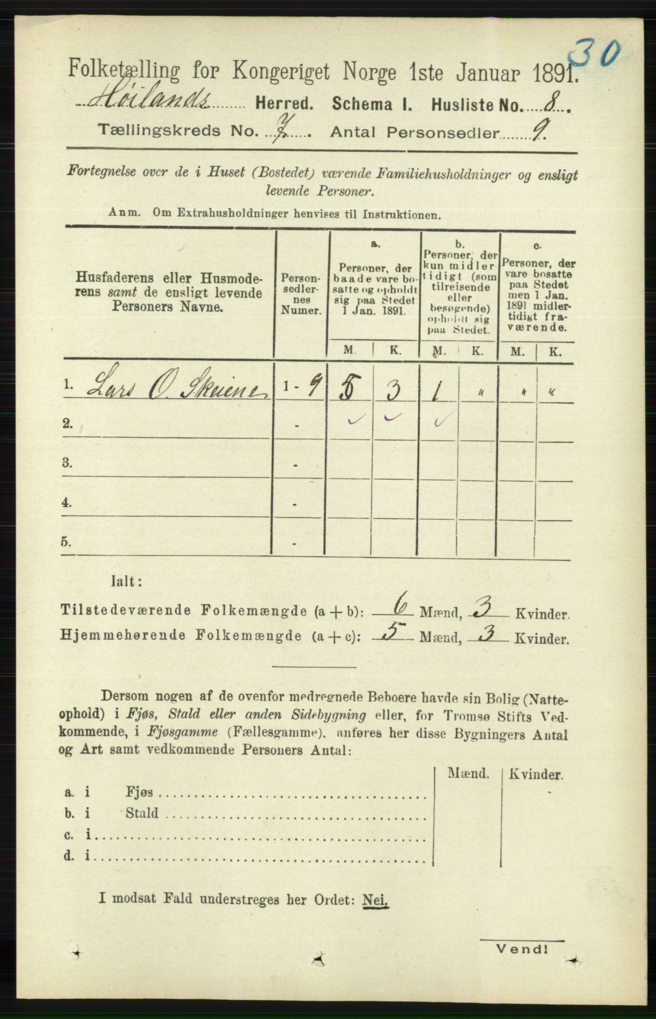 RA, 1891 census for 1123 Høyland, 1891, p. 2319