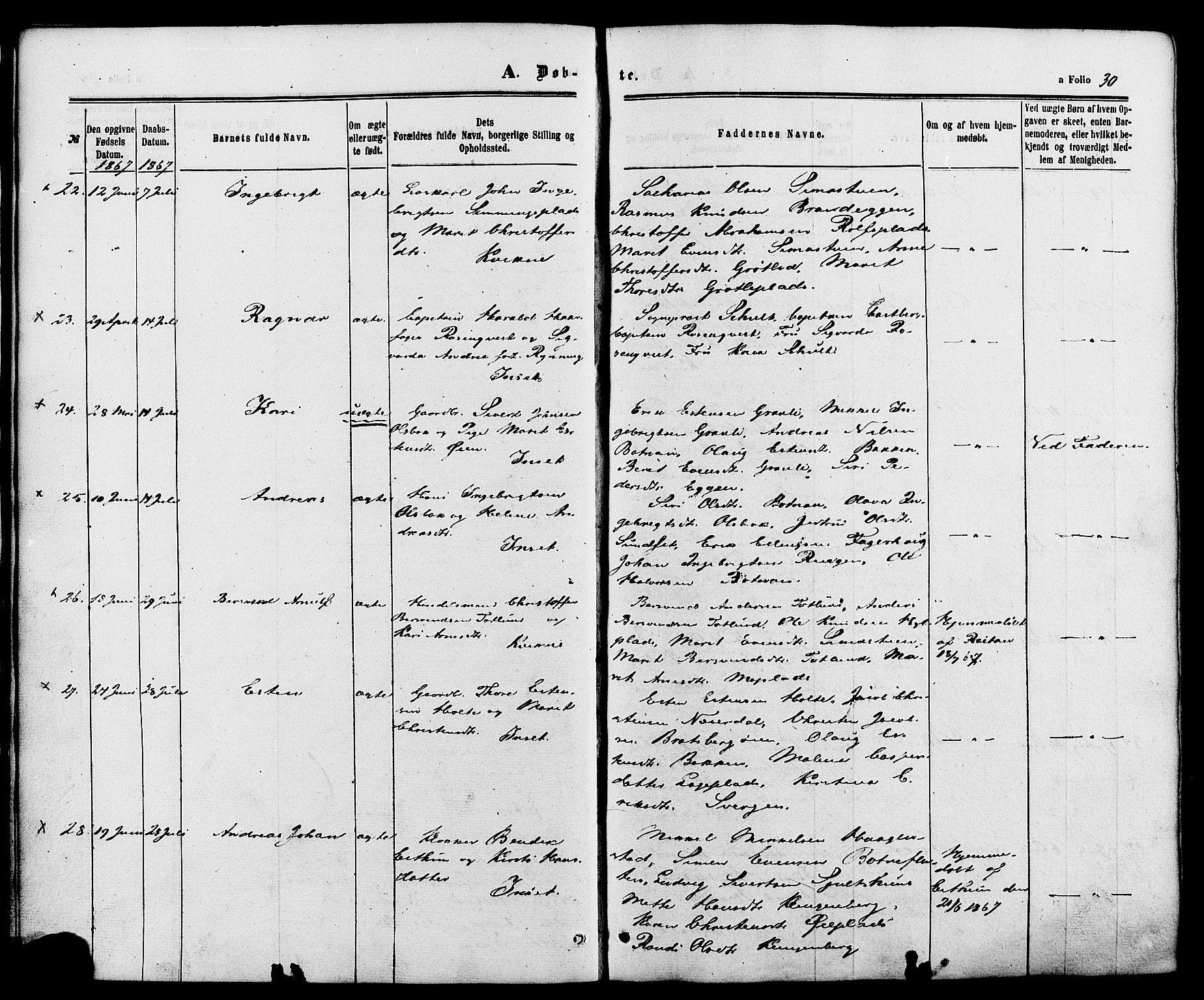 Kvikne prestekontor, AV/SAH-PREST-064/H/Ha/Haa/L0006: Parish register (official) no. 6, 1863-1886, p. 30