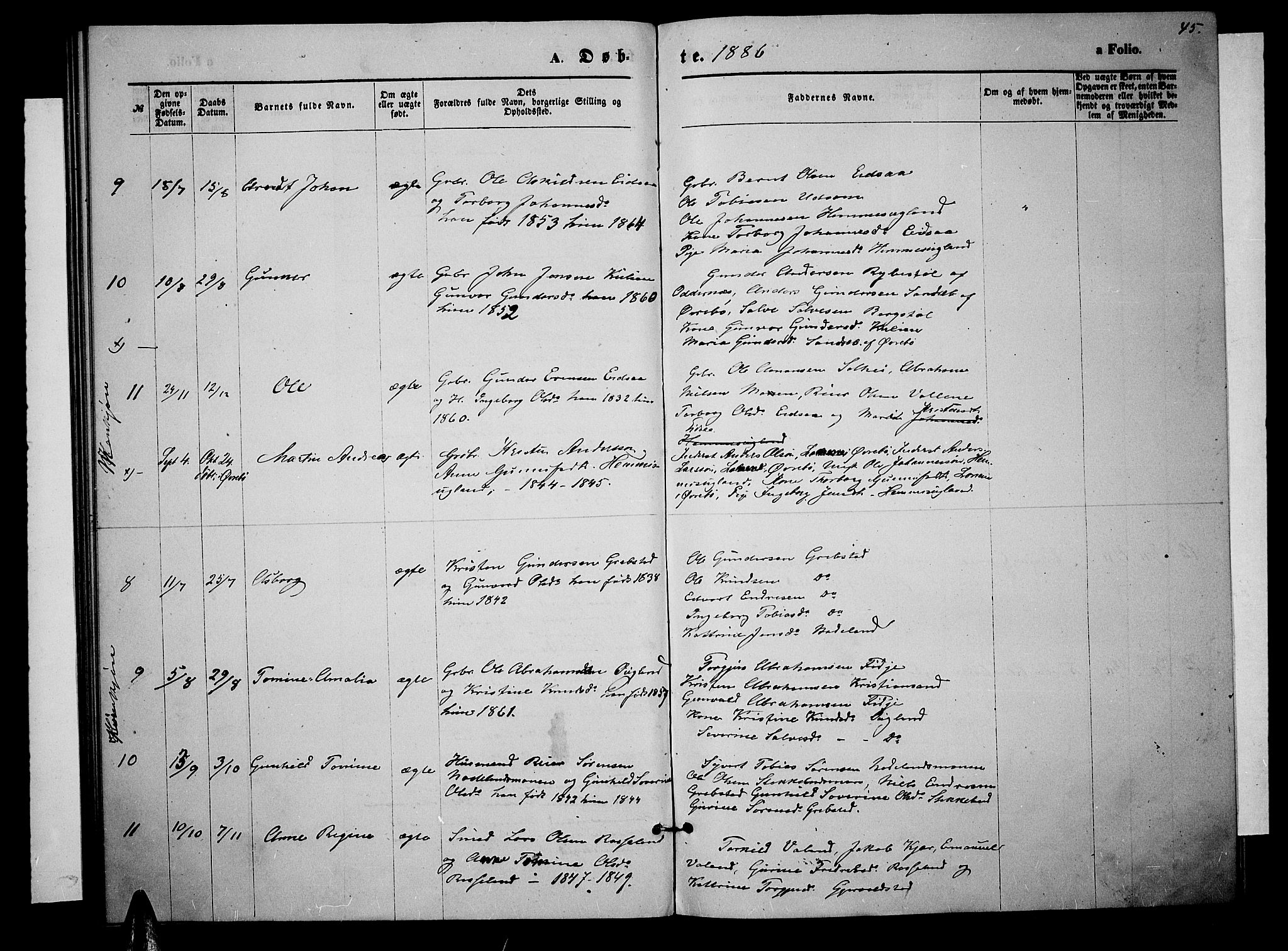 Søgne sokneprestkontor, AV/SAK-1111-0037/F/Fb/Fba/L0003: Parish register (copy) no. B 3, 1874-1887, p. 45