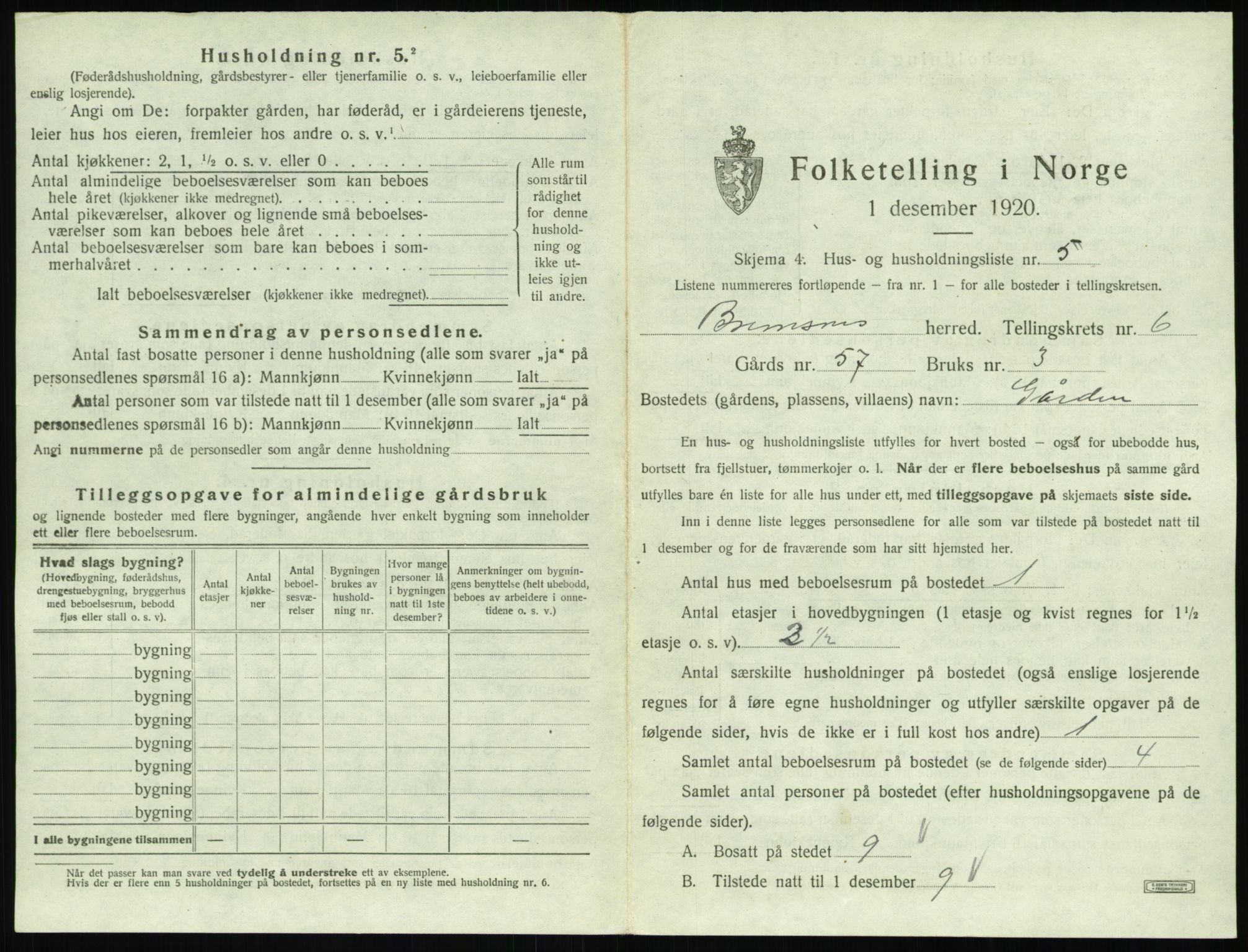 SAT, 1920 census for Bremsnes, 1920, p. 681