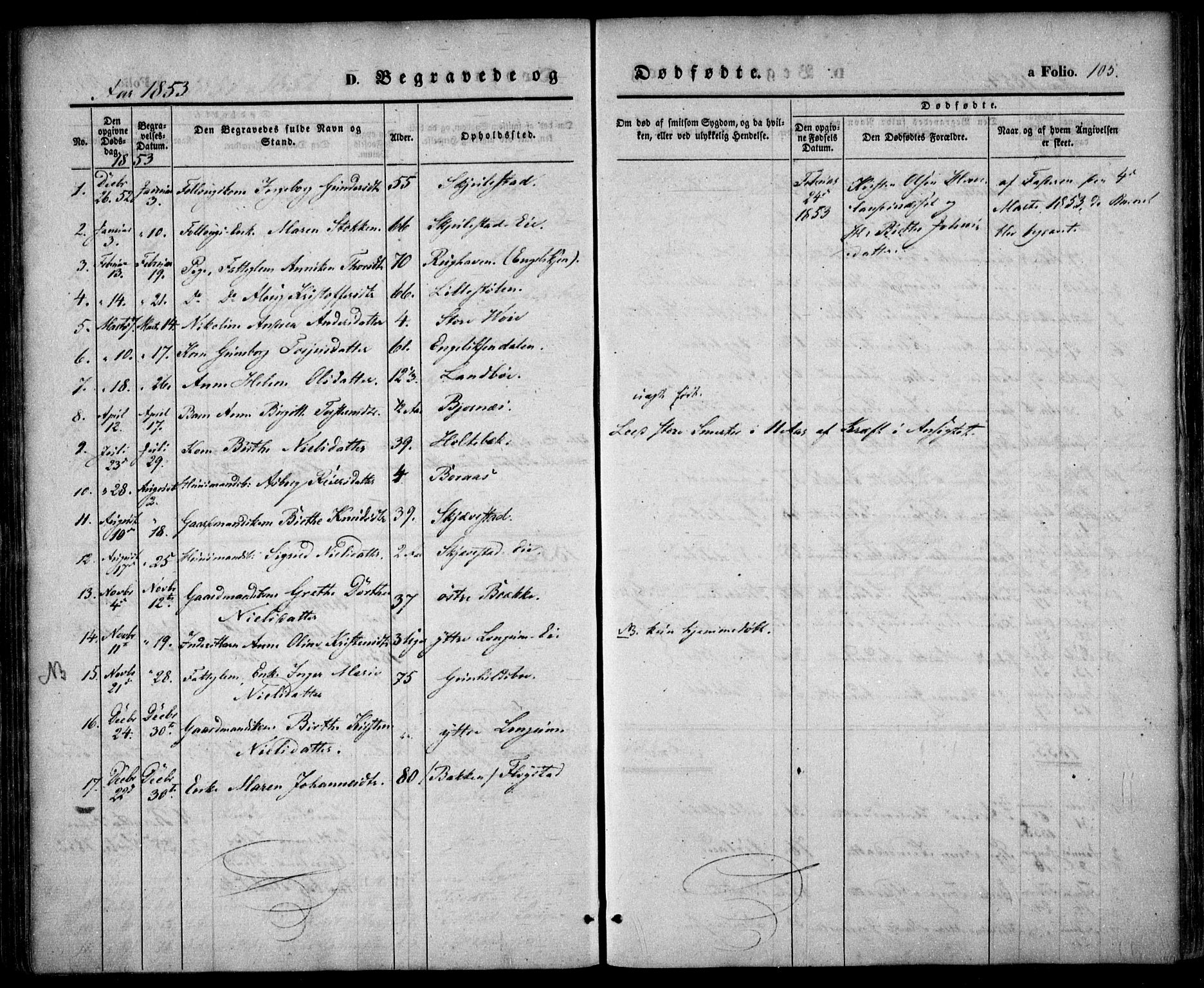Austre Moland sokneprestkontor, SAK/1111-0001/F/Fa/Faa/L0007: Parish register (official) no. A 7, 1847-1857, p. 105