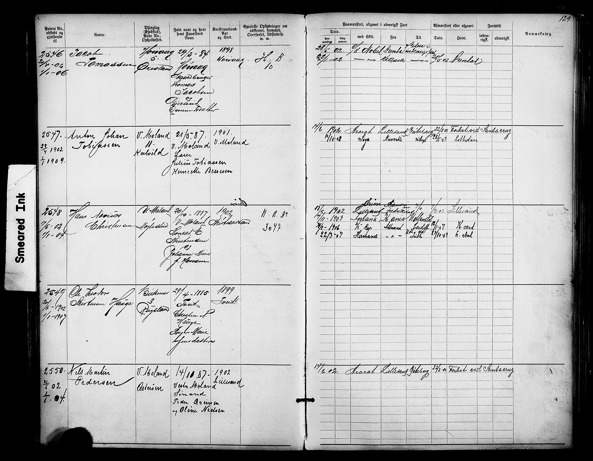 Lillesand mønstringskrets, AV/SAK-2031-0014/F/Fa/L0003: Annotasjonsrulle nr 1911-3489 med register, W-9, 1891-1932, p. 158