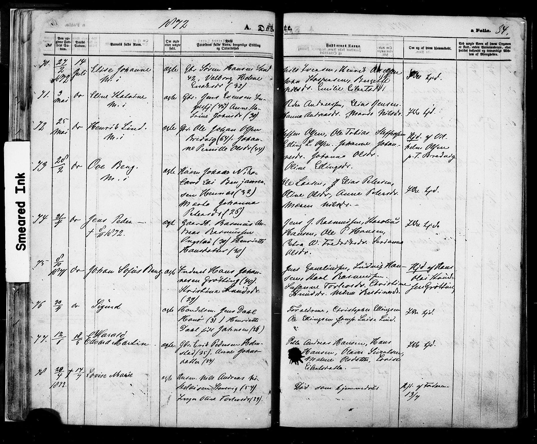 Ministerialprotokoller, klokkerbøker og fødselsregistre - Nordland, SAT/A-1459/888/L1242: Parish register (official) no. 888A08, 1870-1875, p. 34