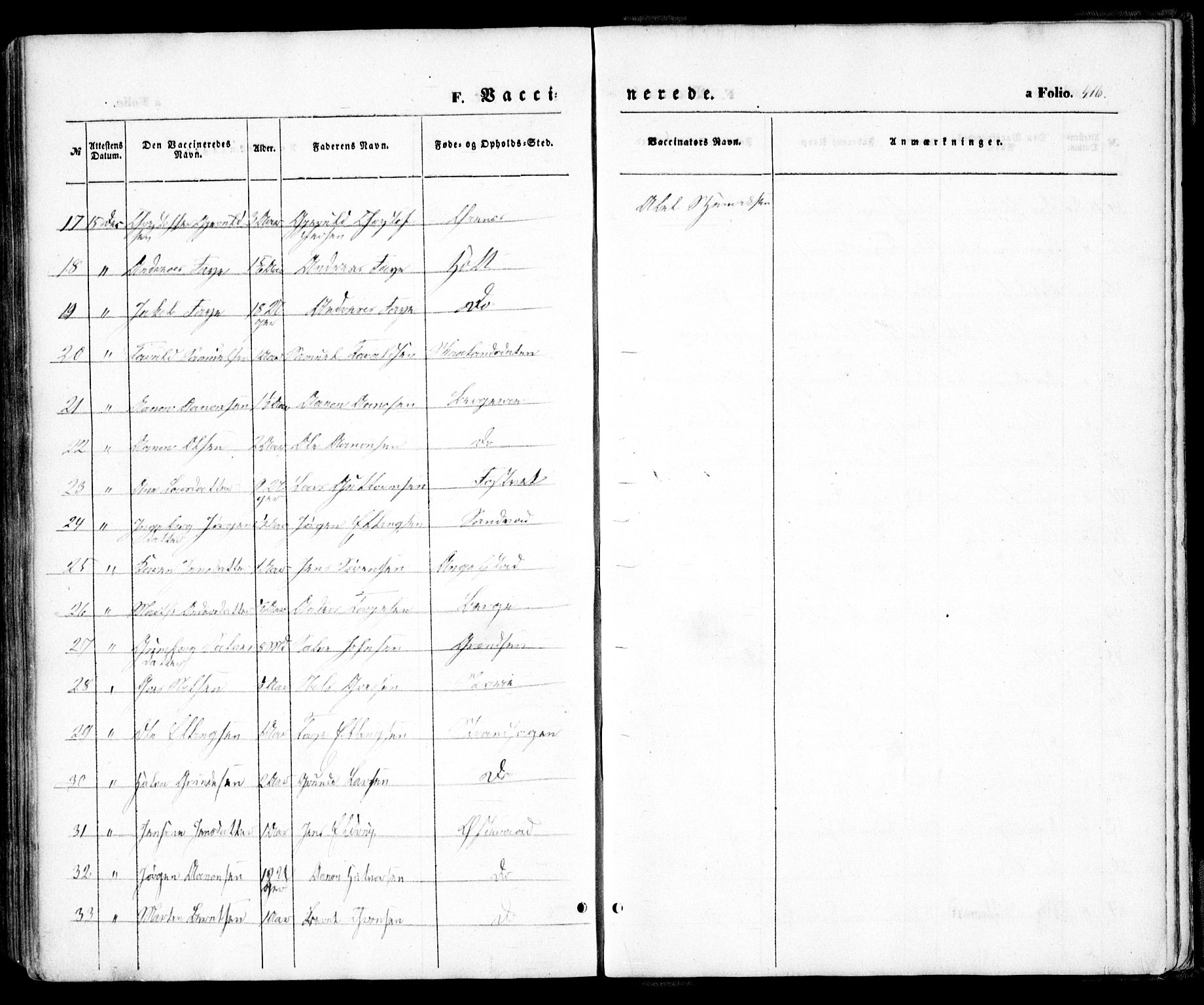 Holt sokneprestkontor, AV/SAK-1111-0021/F/Fa/L0008: Parish register (official) no. A 8, 1849-1860, p. 416