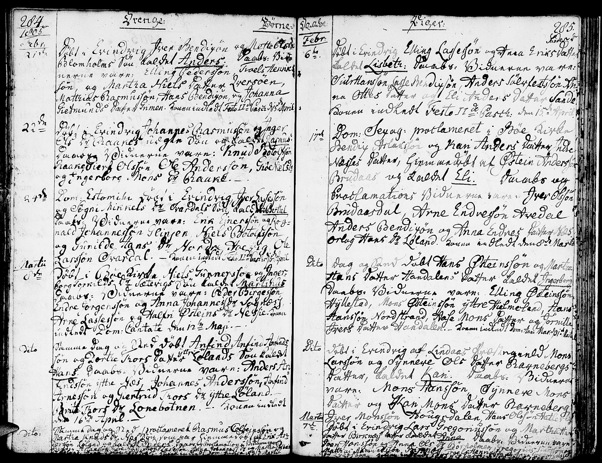 Gulen sokneprestembete, AV/SAB-A-80201/H/Haa/Haaa/L0016: Parish register (official) no. A 16, 1798-1808, p. 284-285