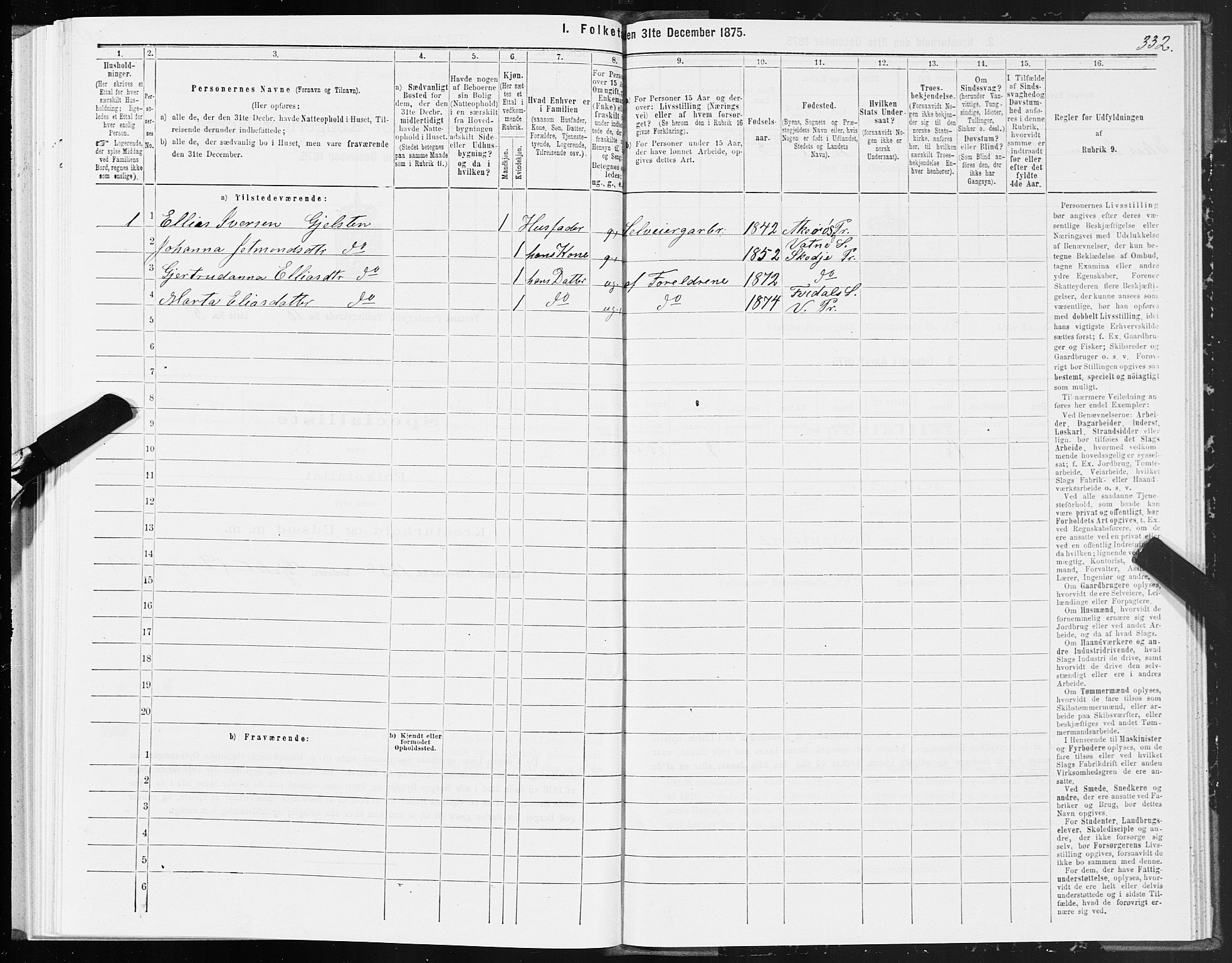 SAT, 1875 census for 1535P Vestnes, 1875, p. 3332