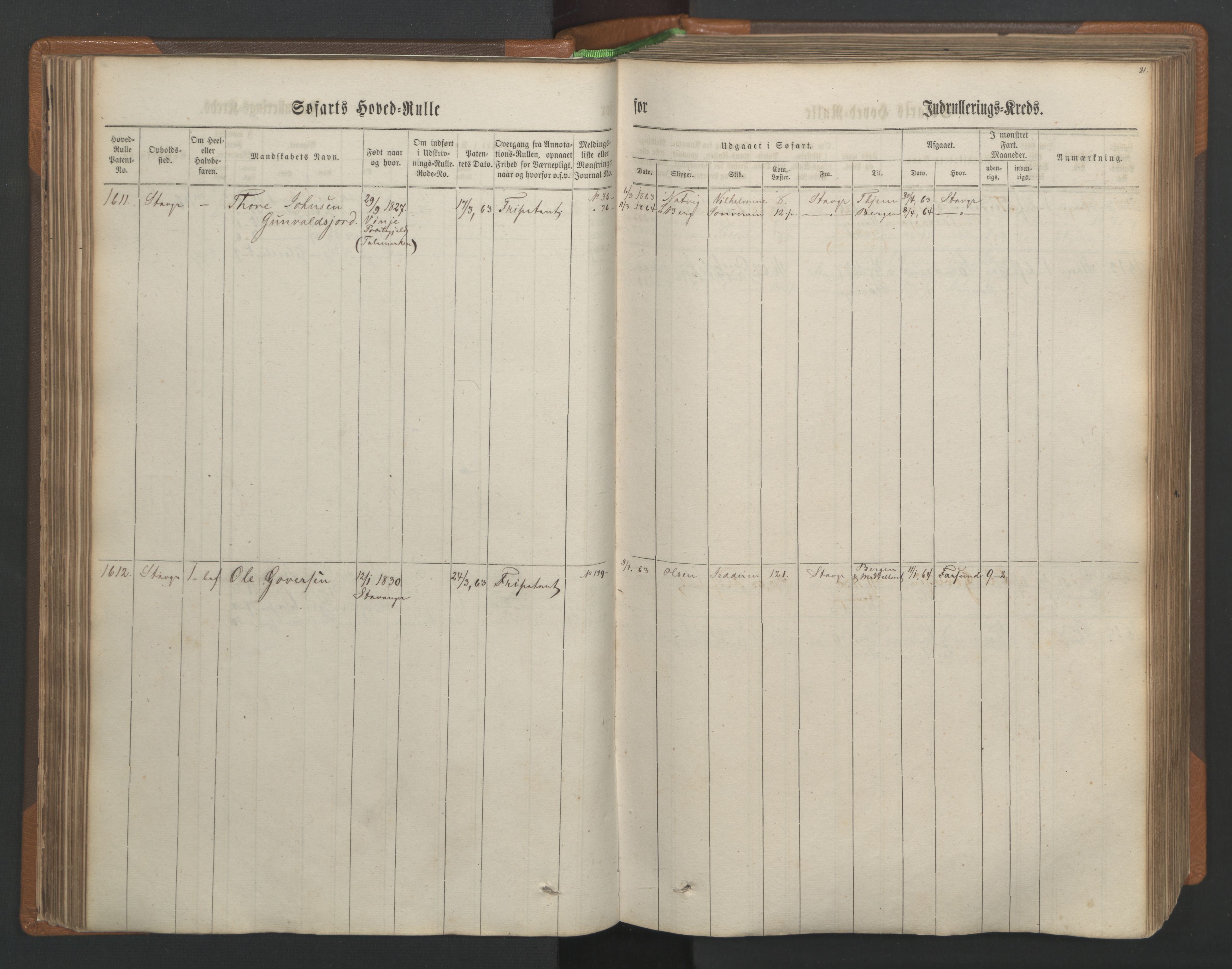 Stavanger sjømannskontor, AV/SAST-A-102006/F/Fb/Fbb/L0003: Sjøfartshovedrulle, patentnr. 1451-2270, 1863, p. 86