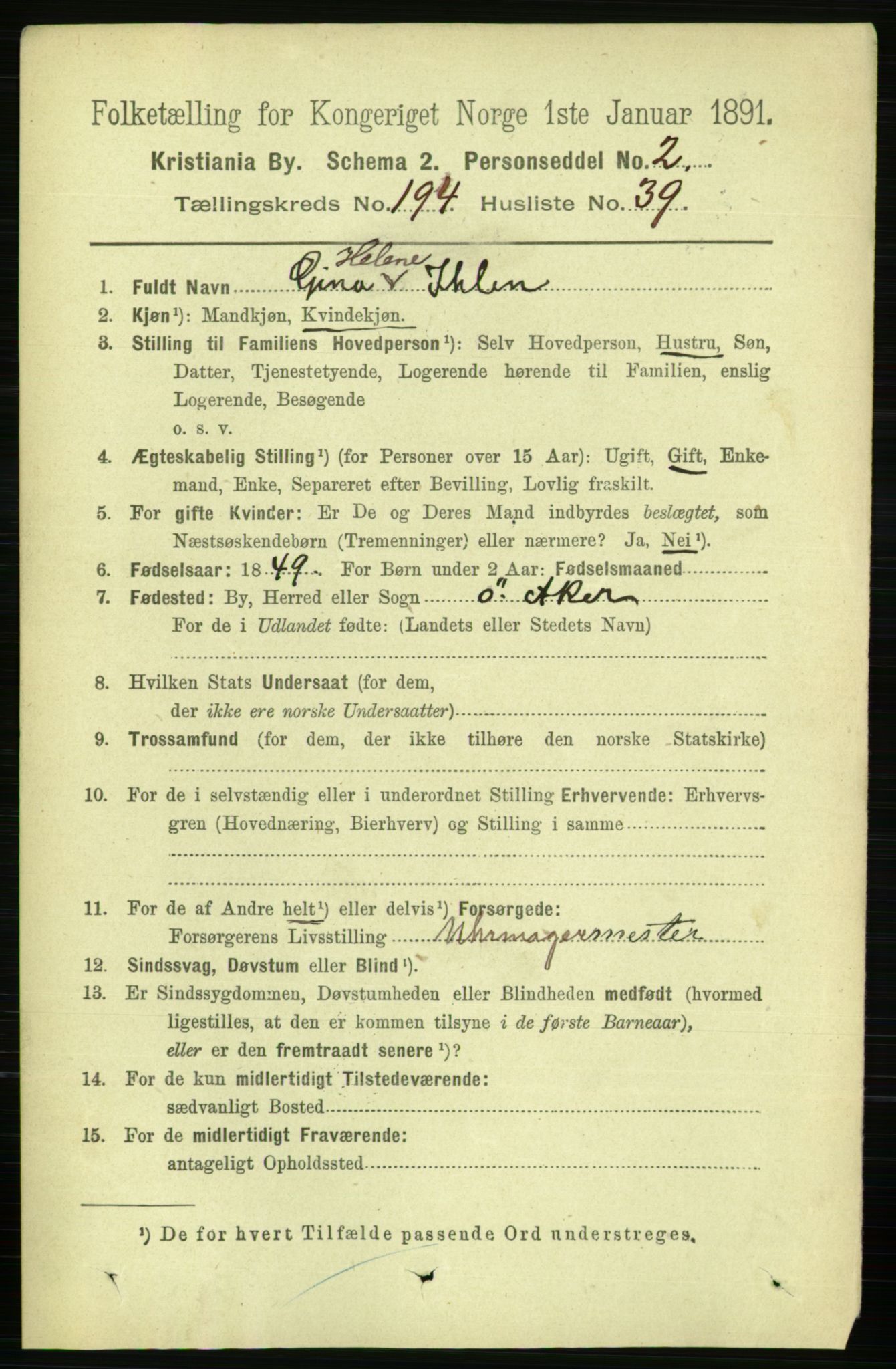 RA, 1891 census for 0301 Kristiania, 1891, p. 117435