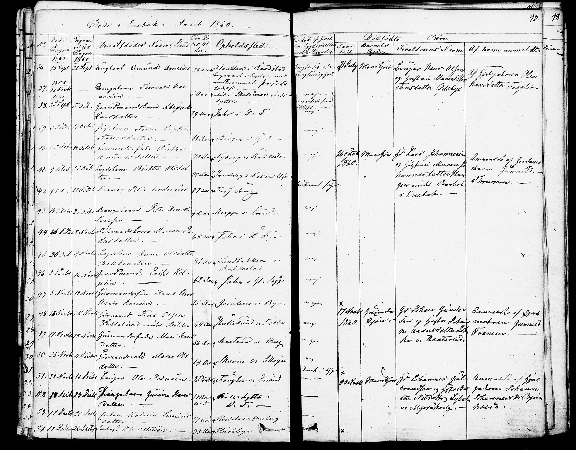 Enebakk prestekontor Kirkebøker, AV/SAO-A-10171c/F/Fa/L0013: Parish register (official) no. I 13, 1832-1882, p. 93