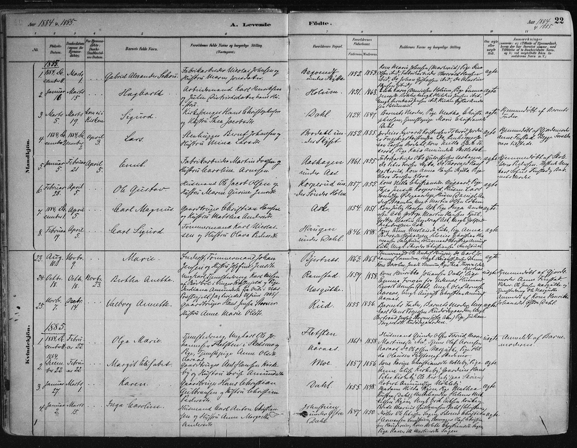 Nittedal prestekontor Kirkebøker, SAO/A-10365a/F/Fa/L0007: Parish register (official) no. I 7, 1879-1901, p. 22