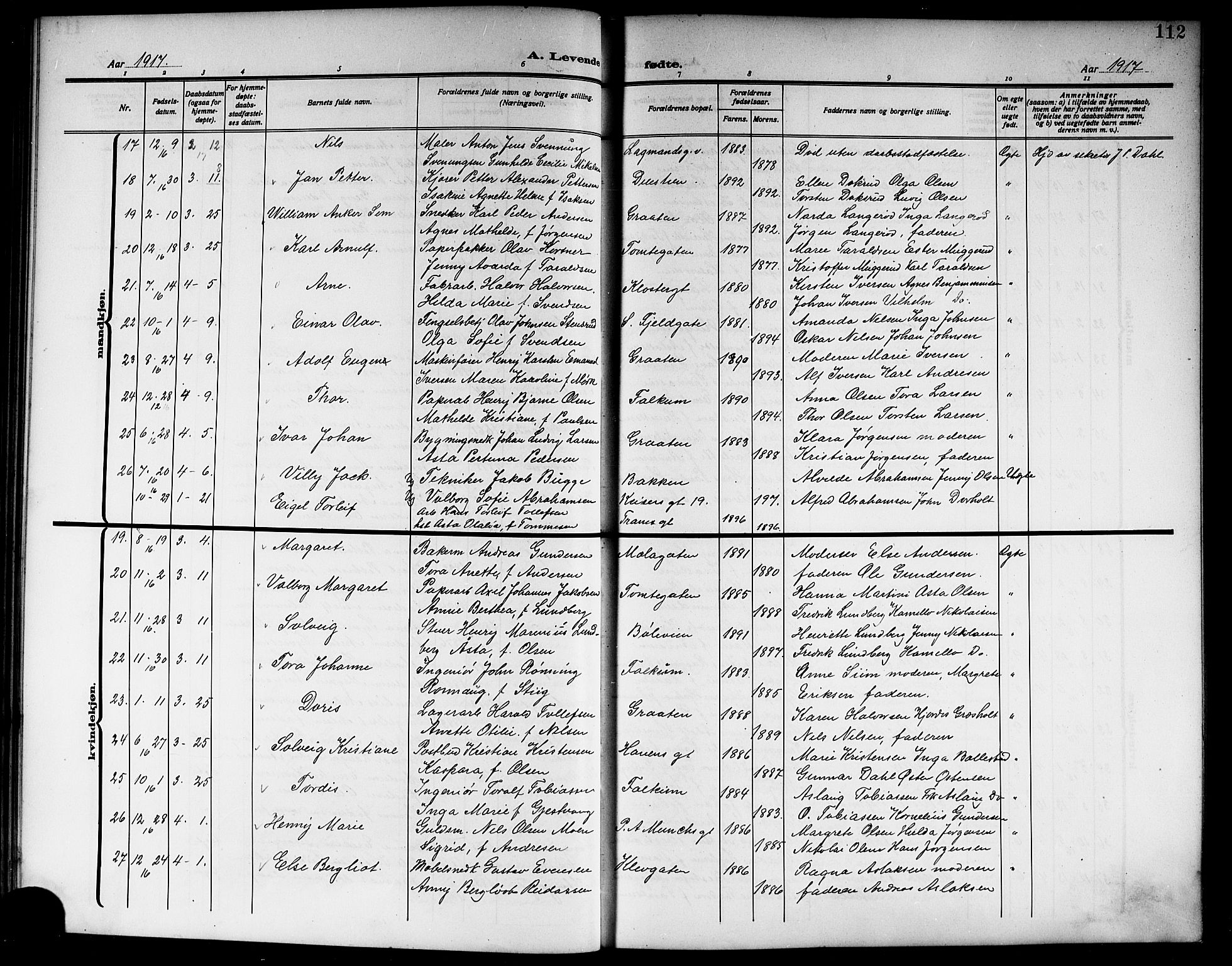 Skien kirkebøker, AV/SAKO-A-302/G/Ga/L0009: Parish register (copy) no. 9, 1910-1920, p. 112