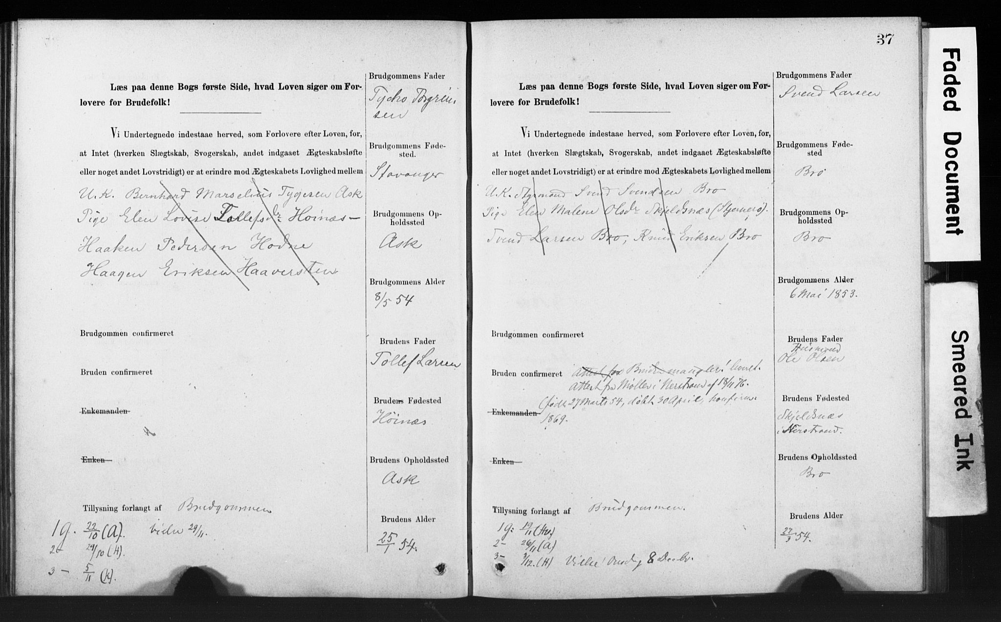 Rennesøy sokneprestkontor, SAST/A -101827/I/Ie/L0001: Banns register no. 1, 1873-1898, p. 37
