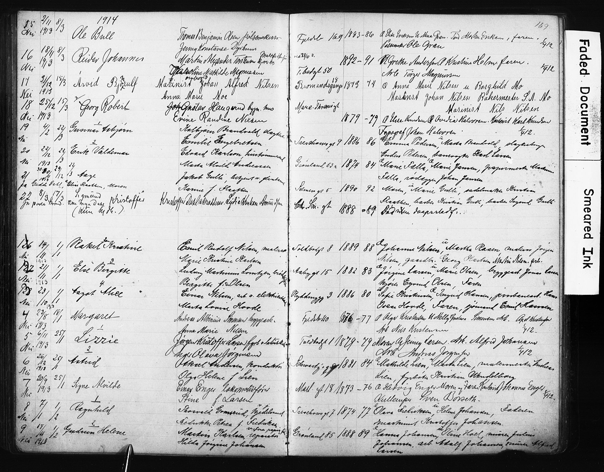 Strømsø kirkebøker, AV/SAKO-A-246/Y/Ya/L0006: Parish register draft no. I 6, 1903-1915, p. 169