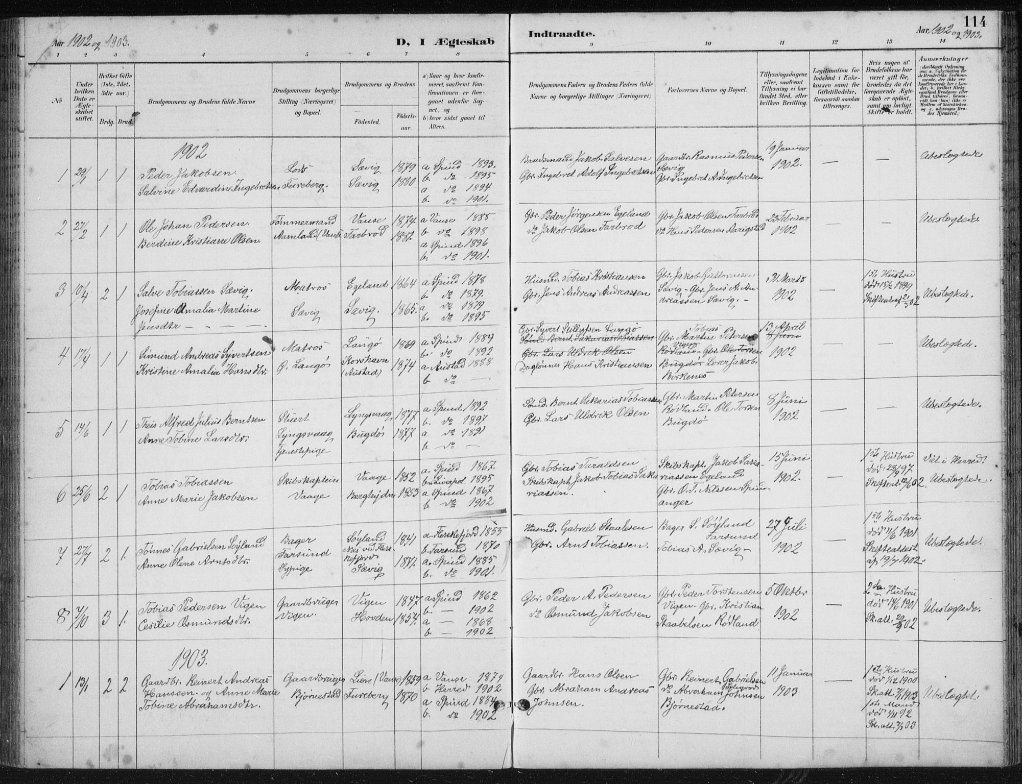 Herad sokneprestkontor, SAK/1111-0018/F/Fb/Fbb/L0004: Parish register (copy) no. B 4, 1890-1935, p. 114