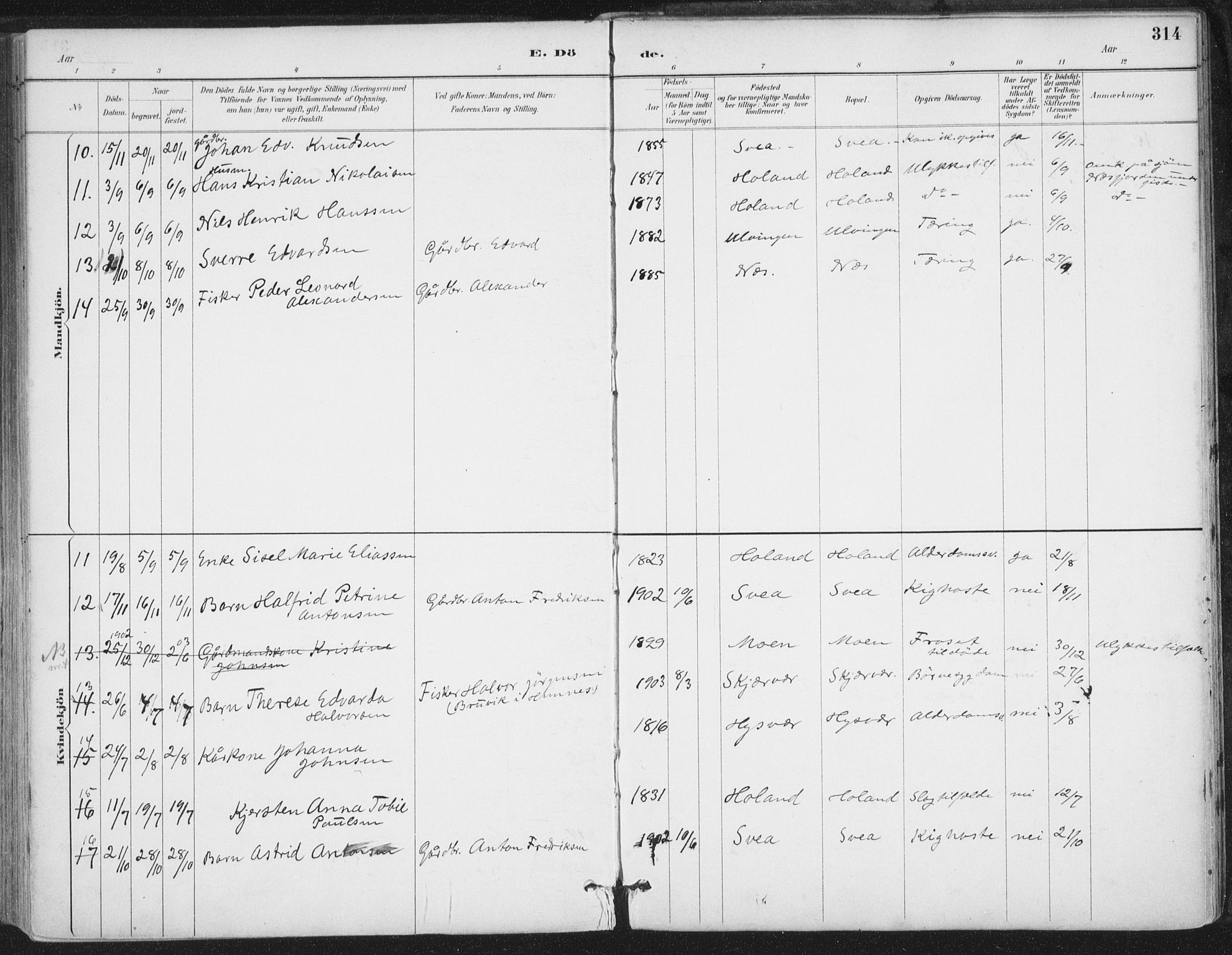 Ministerialprotokoller, klokkerbøker og fødselsregistre - Nordland, AV/SAT-A-1459/816/L0244: Parish register (official) no. 816A10, 1886-1903, p. 314