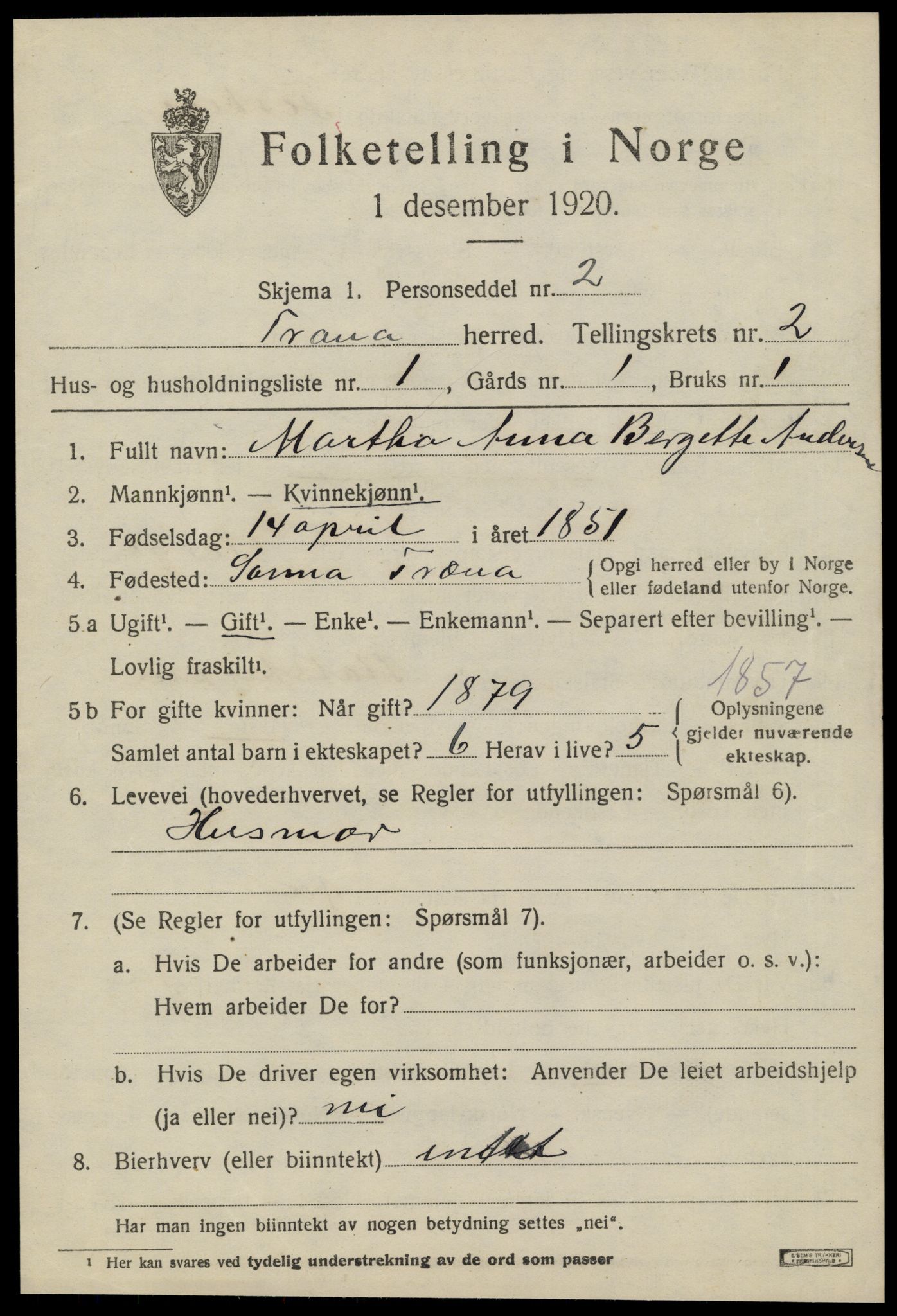 SAT, 1920 census for Træna, 1920, p. 422