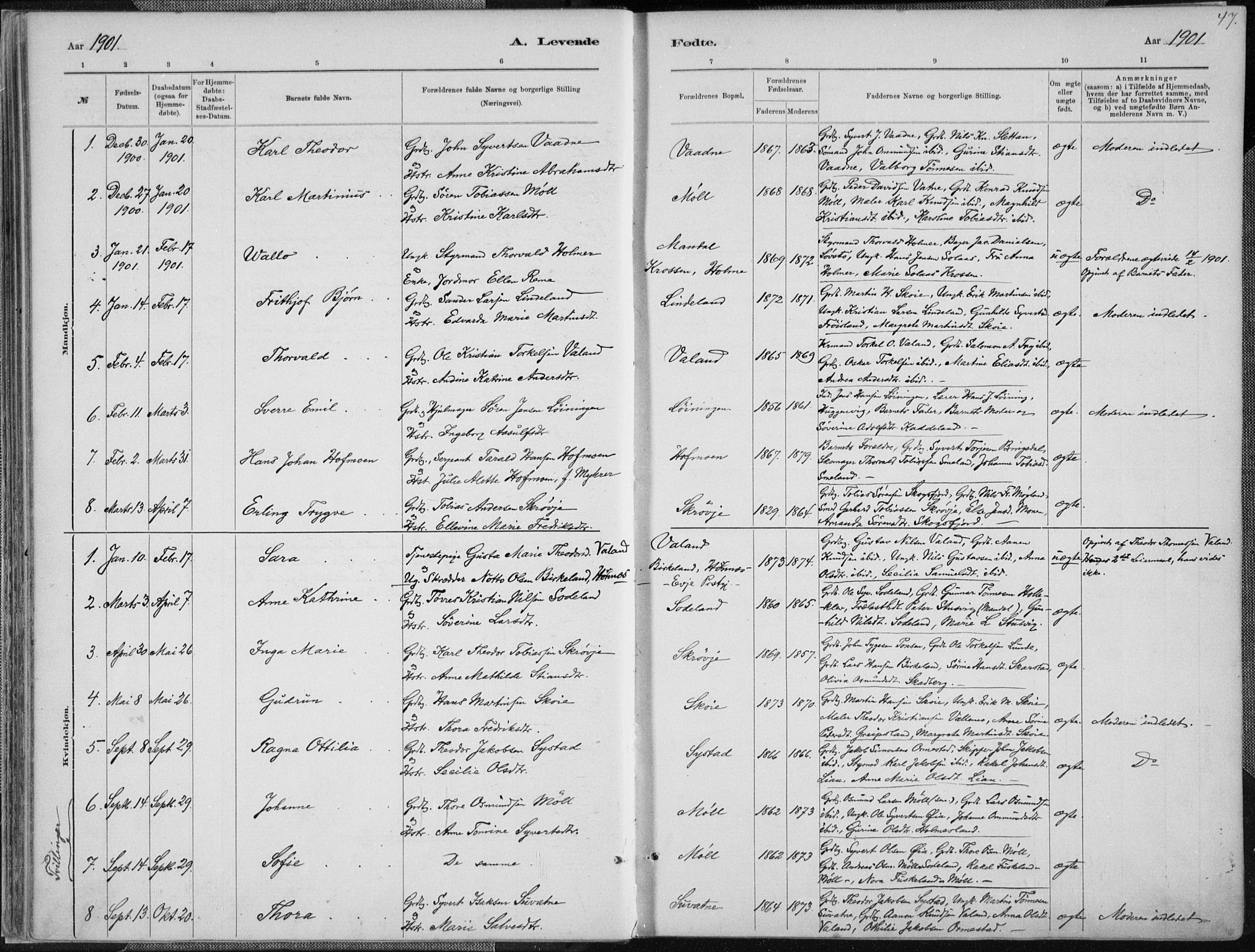 Holum sokneprestkontor, SAK/1111-0022/F/Fa/Faa/L0007: Parish register (official) no. A 7, 1884-1907, p. 47