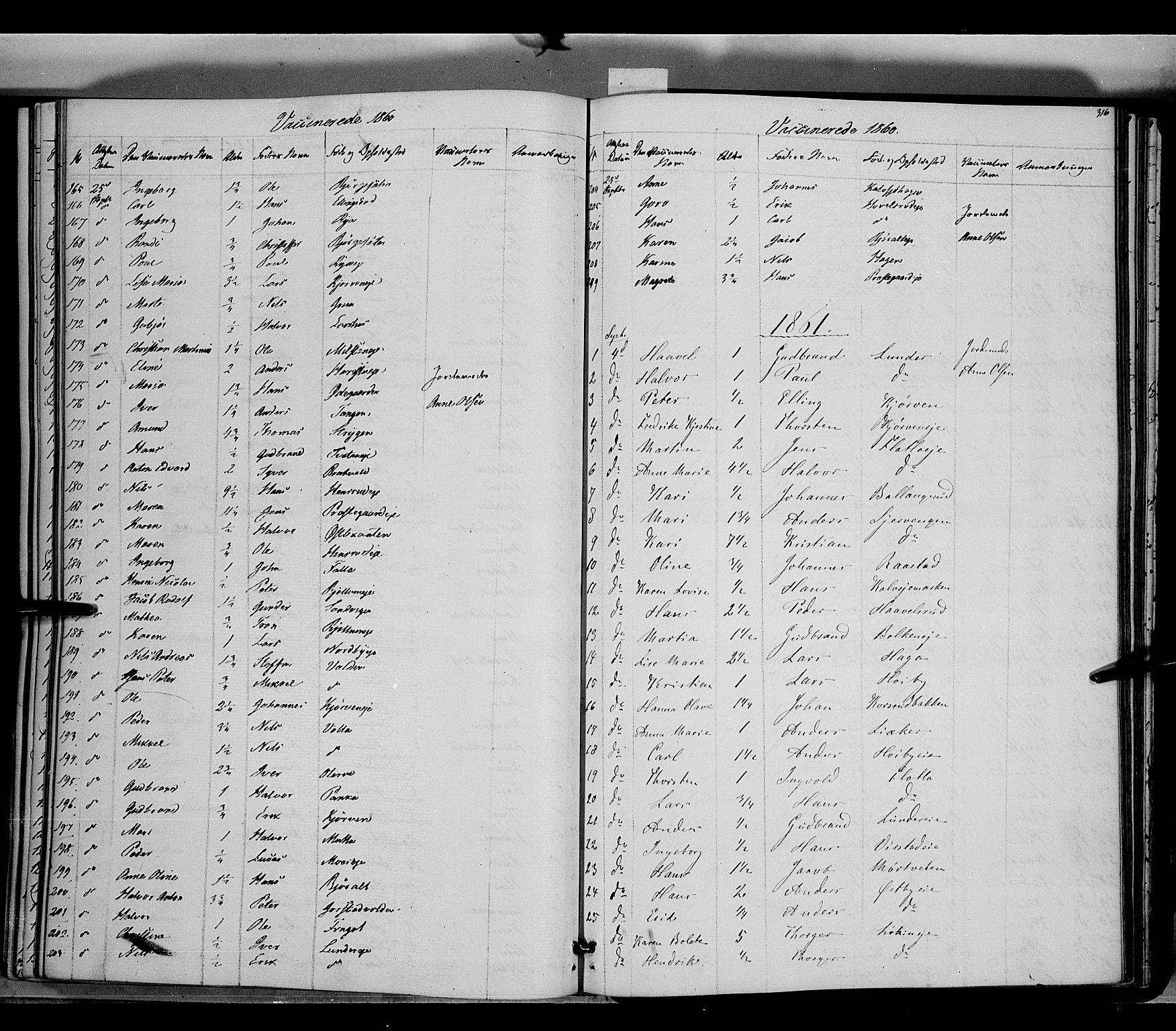 Jevnaker prestekontor, SAH/PREST-116/H/Ha/Haa/L0007: Parish register (official) no. 7, 1858-1876, p. 316