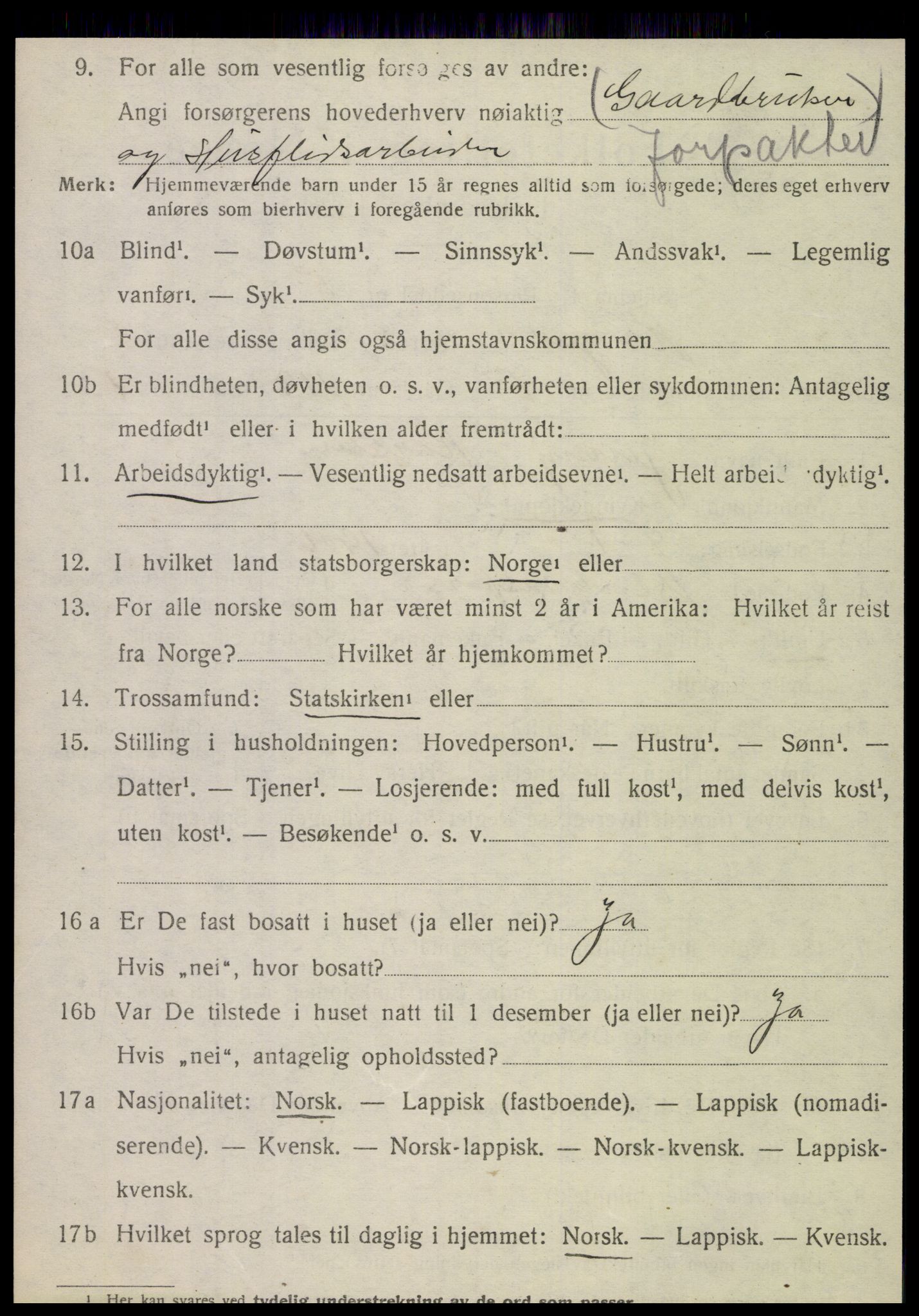 SAT, 1920 census for Korgen, 1920, p. 3051