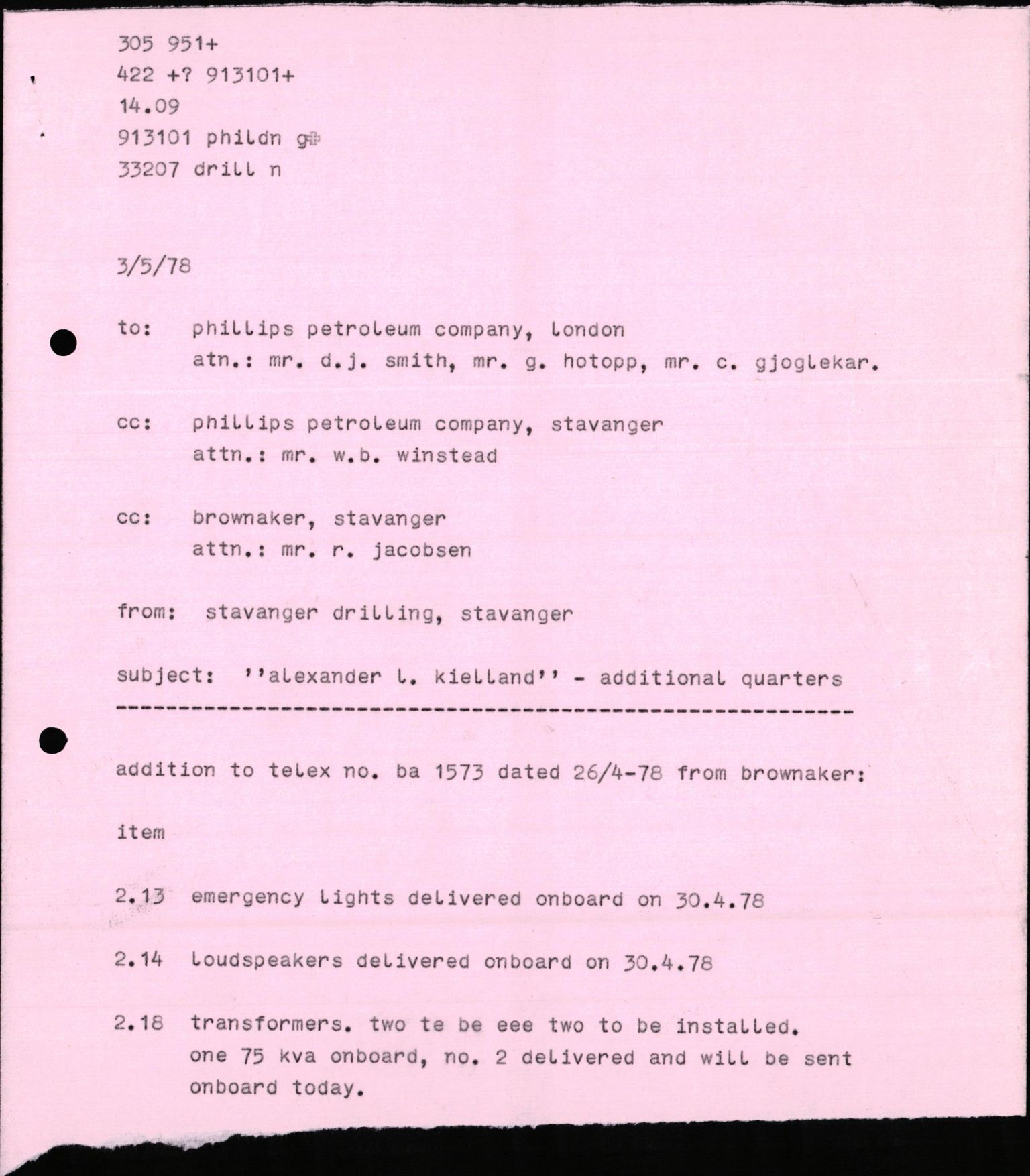 Pa 1503 - Stavanger Drilling AS, AV/SAST-A-101906/2/E/Eb/Eba/L0010: Sak og korrespondanse, 1977-1981