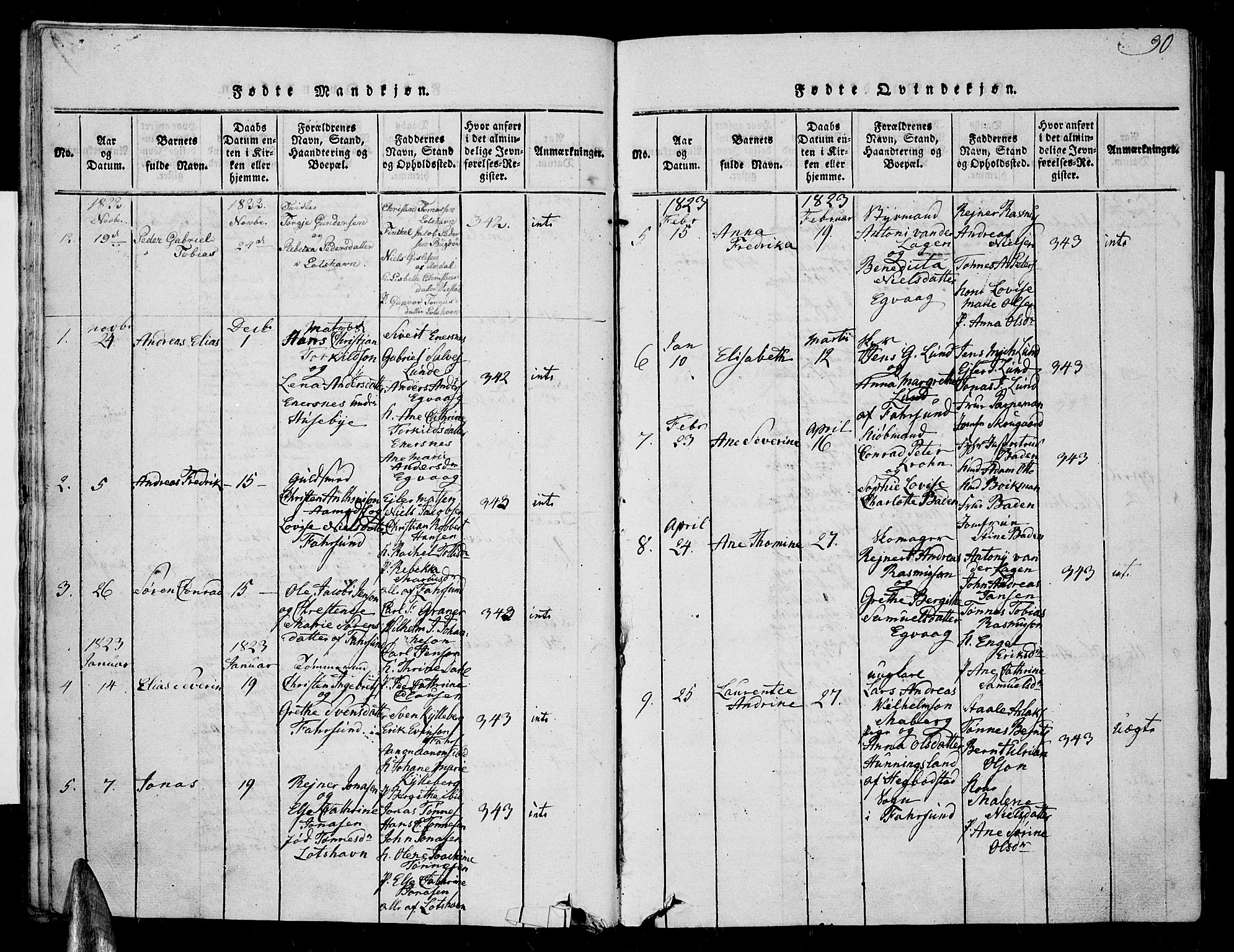 Farsund sokneprestkontor, AV/SAK-1111-0009/F/Fa/L0002: Parish register (official) no. A 2, 1815-1836, p. 30