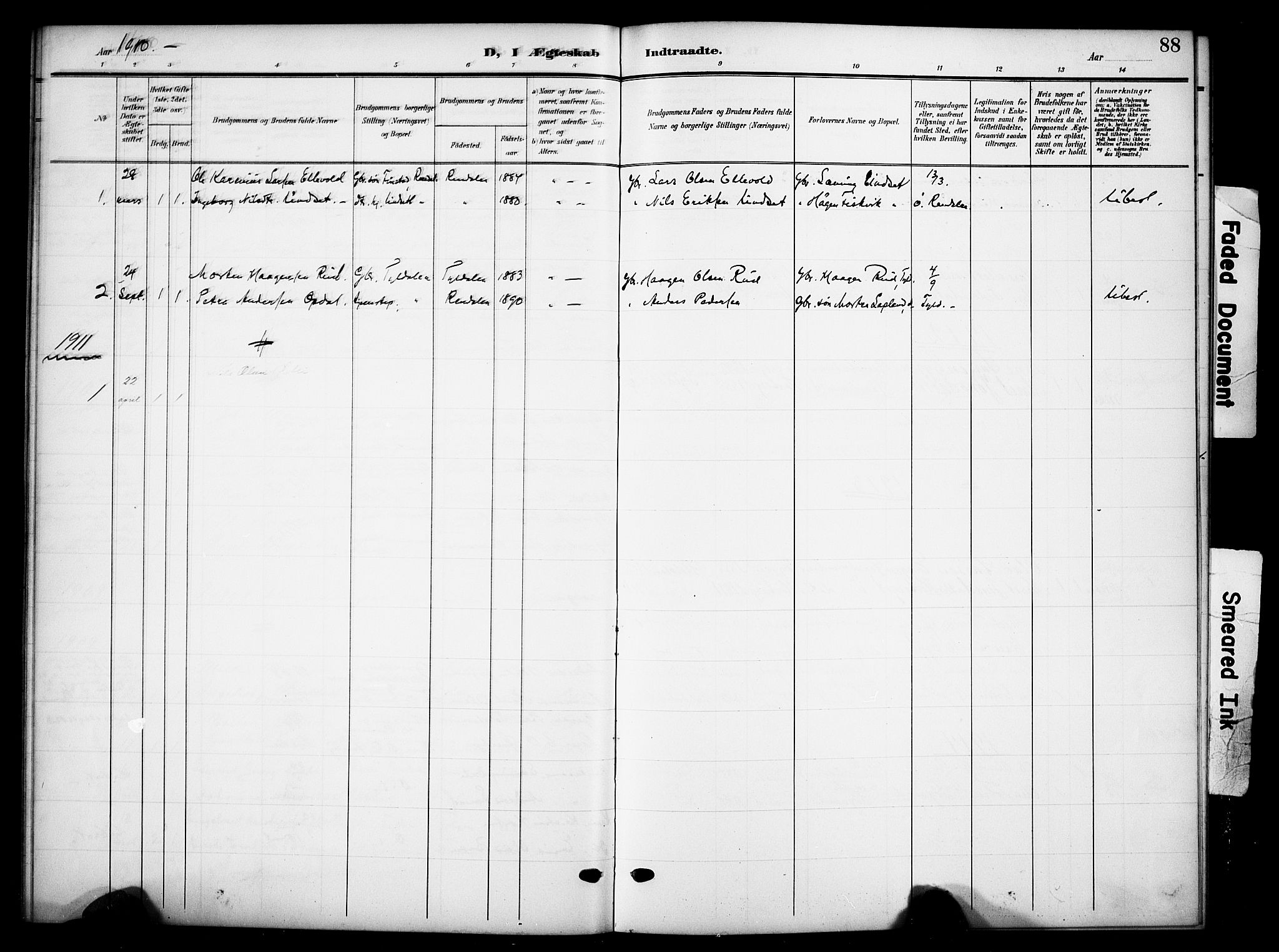 Tynset prestekontor, SAH/PREST-058/H/Ha/Hab/L0010: Parish register (copy) no. 10, 1902-1929, p. 88