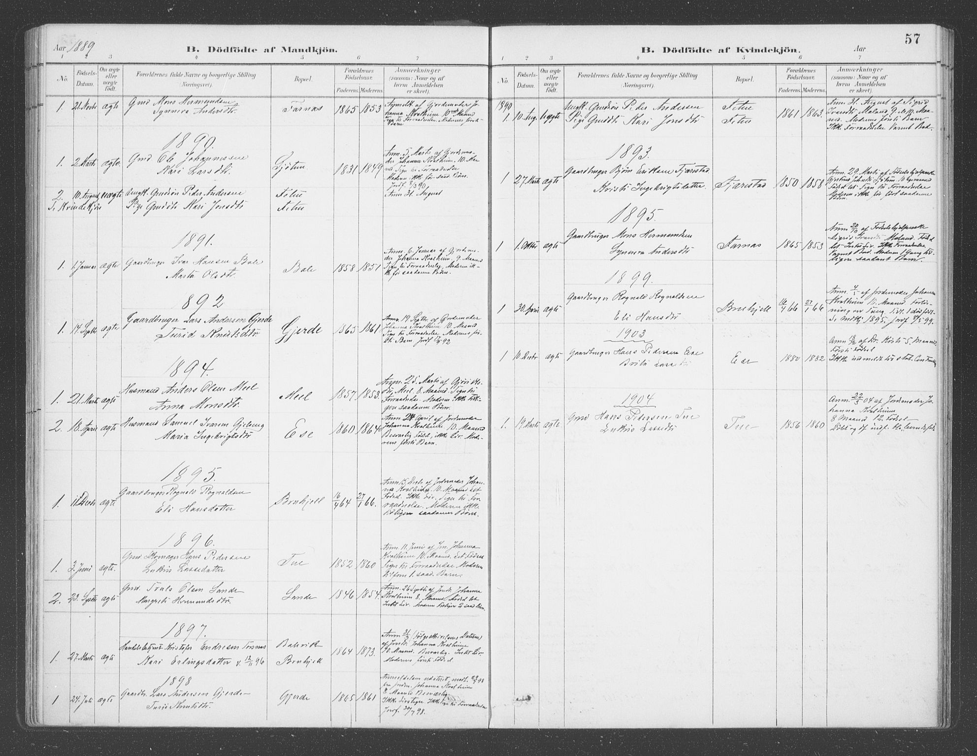 Balestrand sokneprestembete, SAB/A-79601/H/Haa/Haab/L0001: Parish register (official) no. B  1, 1889-1910, p. 57