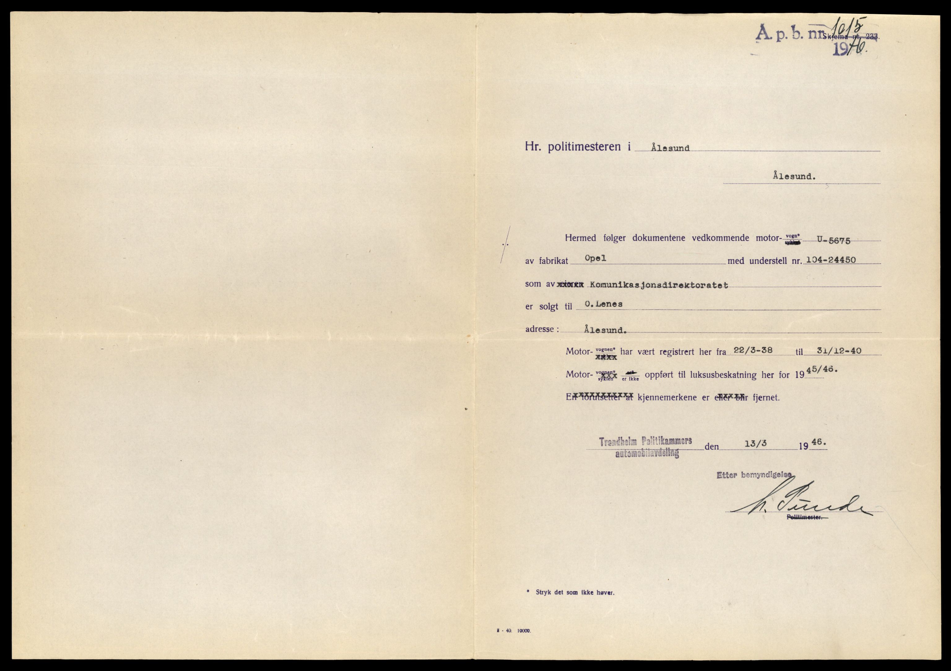 Møre og Romsdal vegkontor - Ålesund trafikkstasjon, SAT/A-4099/F/Fe/L0003: Registreringskort for kjøretøy T 232 - T 340, 1927-1998, p. 2730